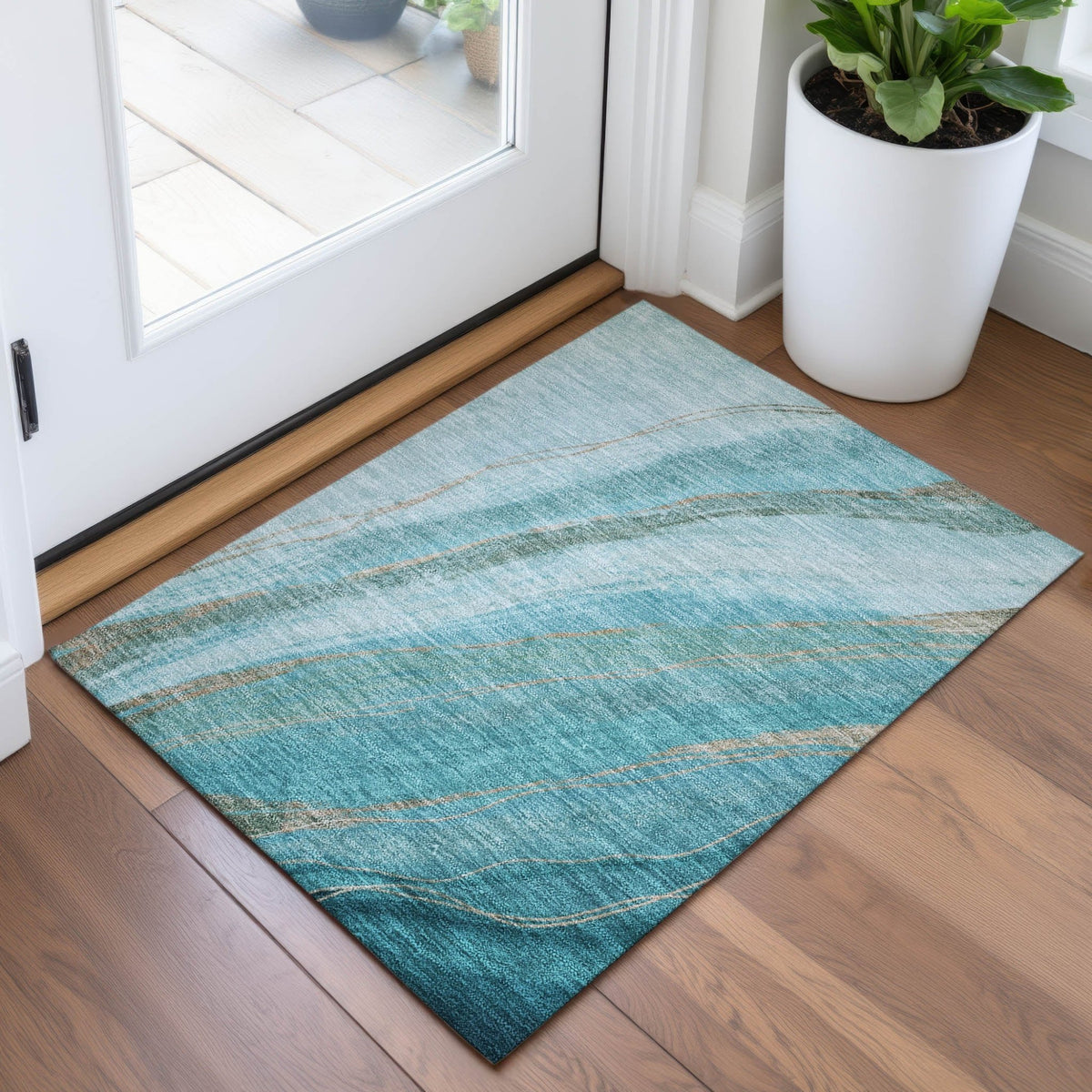 Addison Chantille ACN2036 Swirls Machine Made Transitional Turquoise Rug
