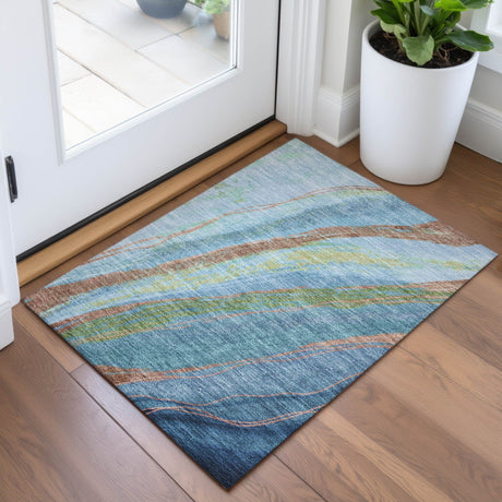 Addison Chantille ACN2037 Swirls Machine Made Transitional Blue Rug