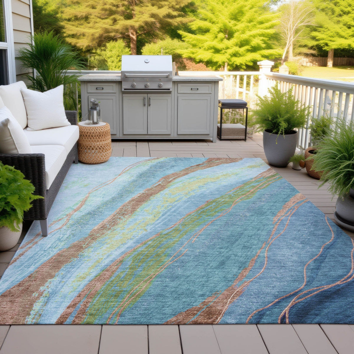 Addison Chantille ACN2037 Swirls Machine Made Transitional Blue Rug