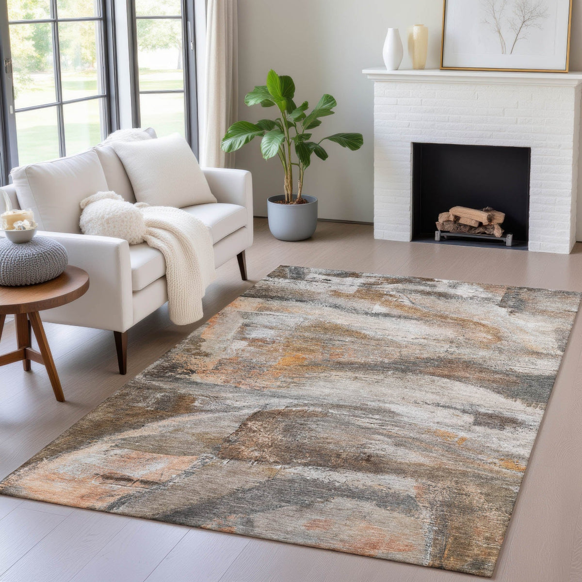 Addison Chantille ACN2039 Abstract Machine Made Transitional Brown Rug