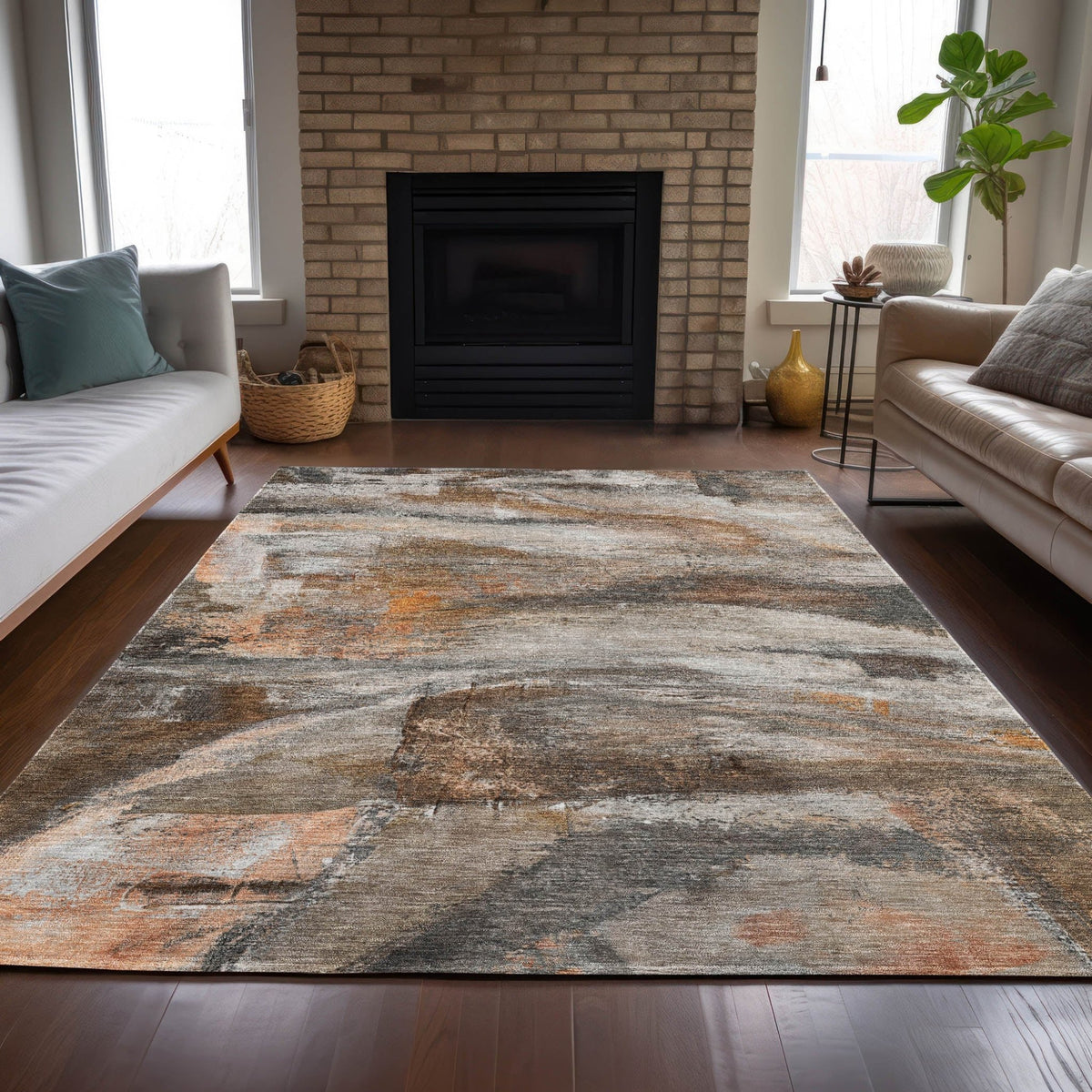 Addison Chantille ACN2039 Abstract Machine Made Transitional Brown Rug