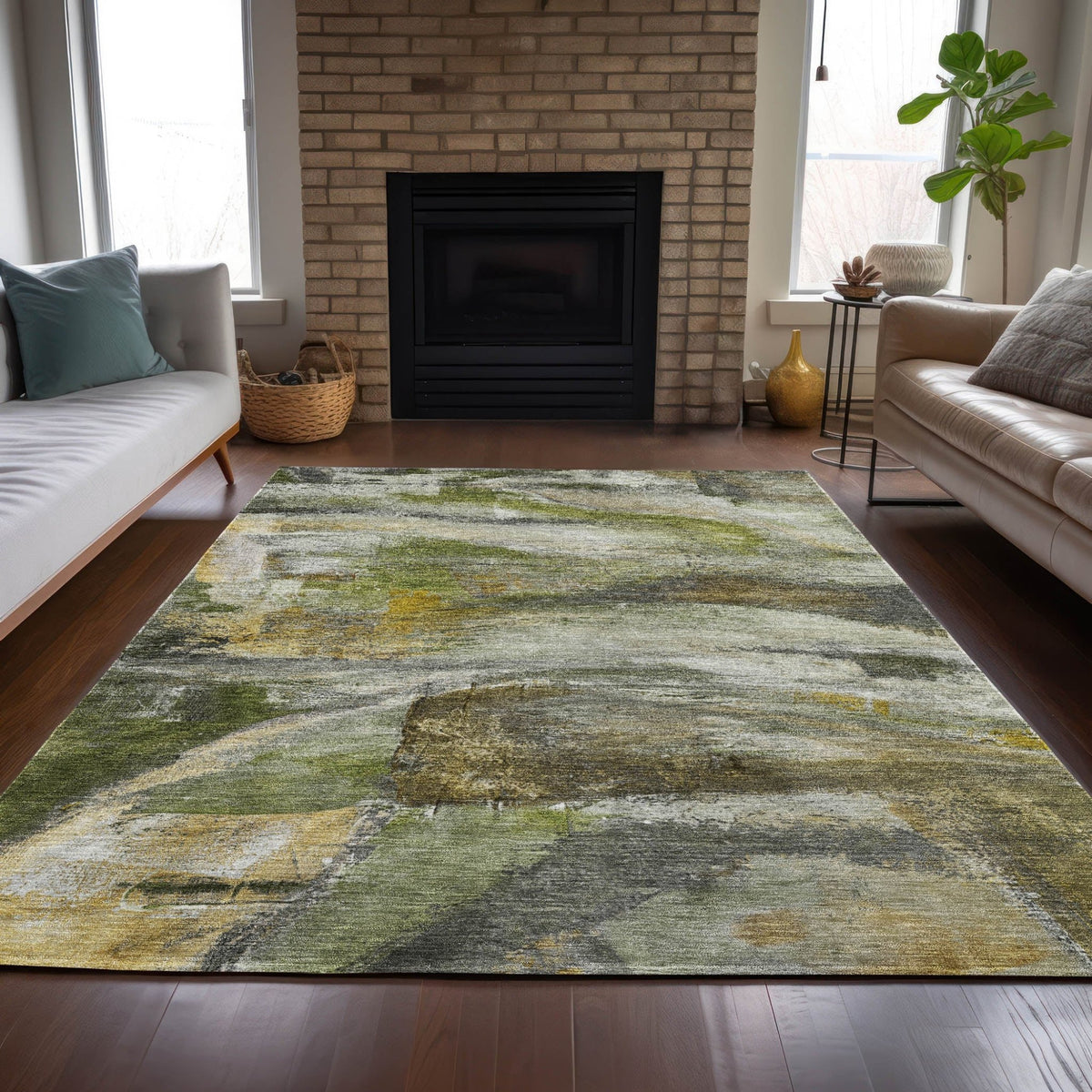 Addison Chantille ACN2039 Abstract Machine Made Transitional Olive Rug