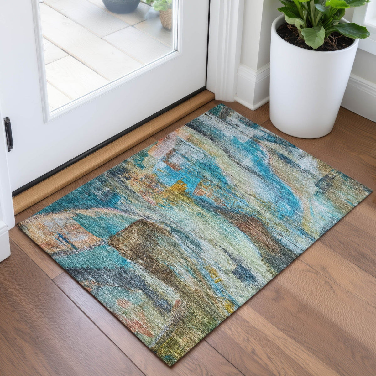 Addison Chantille ACN2039 Abstract Machine Made Transitional Teal Rug