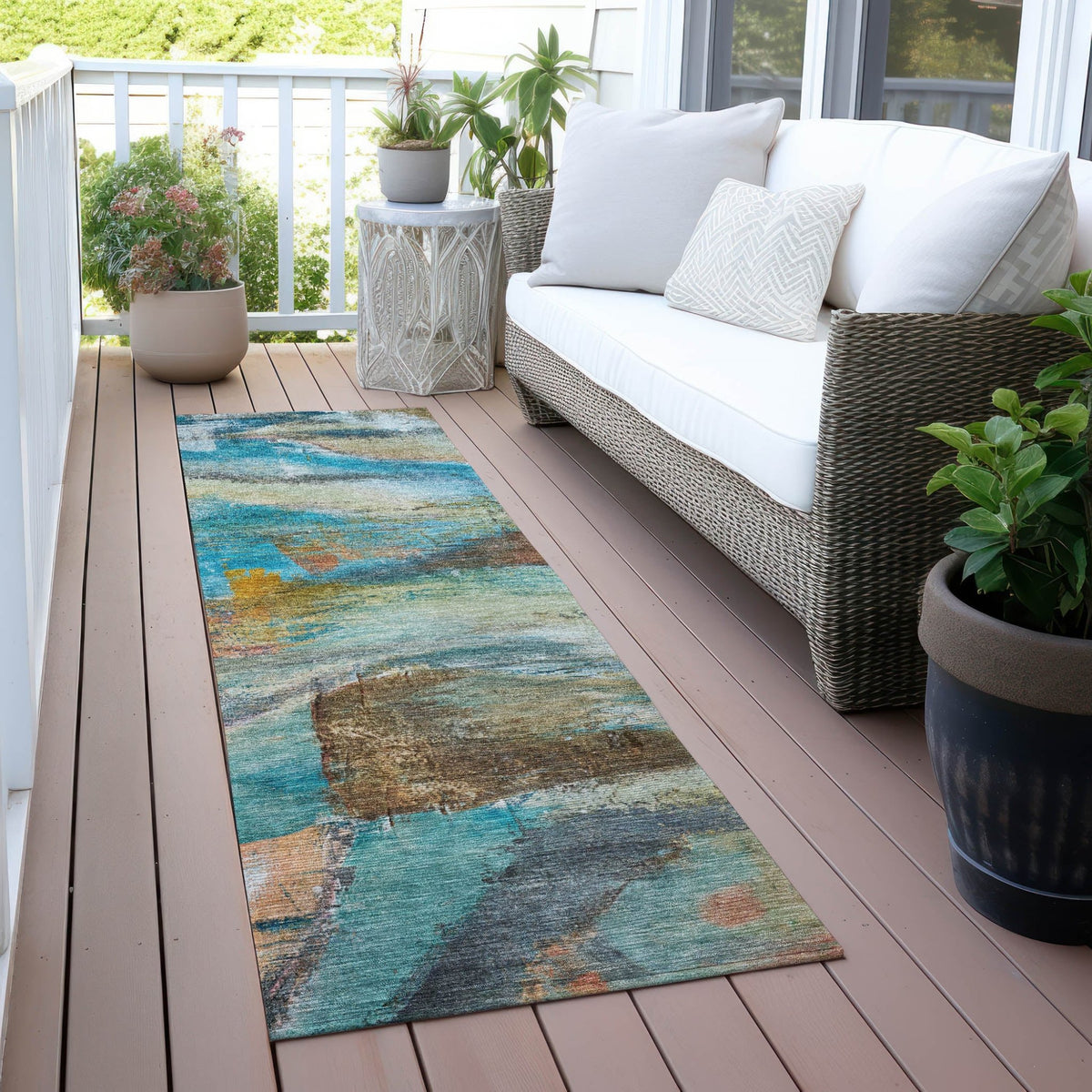 Addison Chantille ACN2039 Abstract Machine Made Transitional Teal Rug