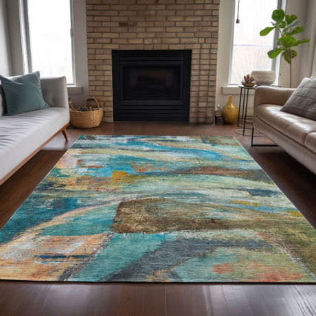Addison Chantille ACN2039 Abstract Machine Made Transitional Teal Rug