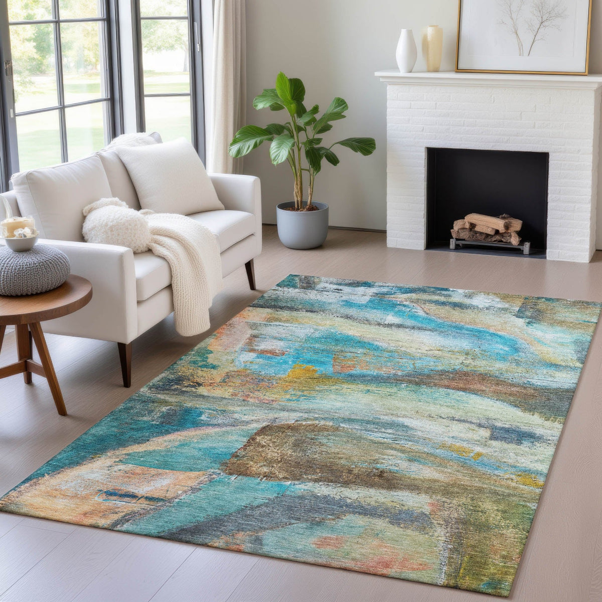 Addison Chantille ACN2039 Abstract Machine Made Transitional Teal Rug