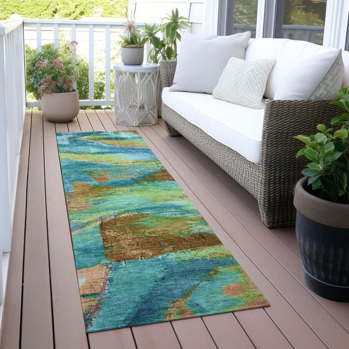Addison Chantille ACN2040 Abstract Machine Made Transitional Teal Rug