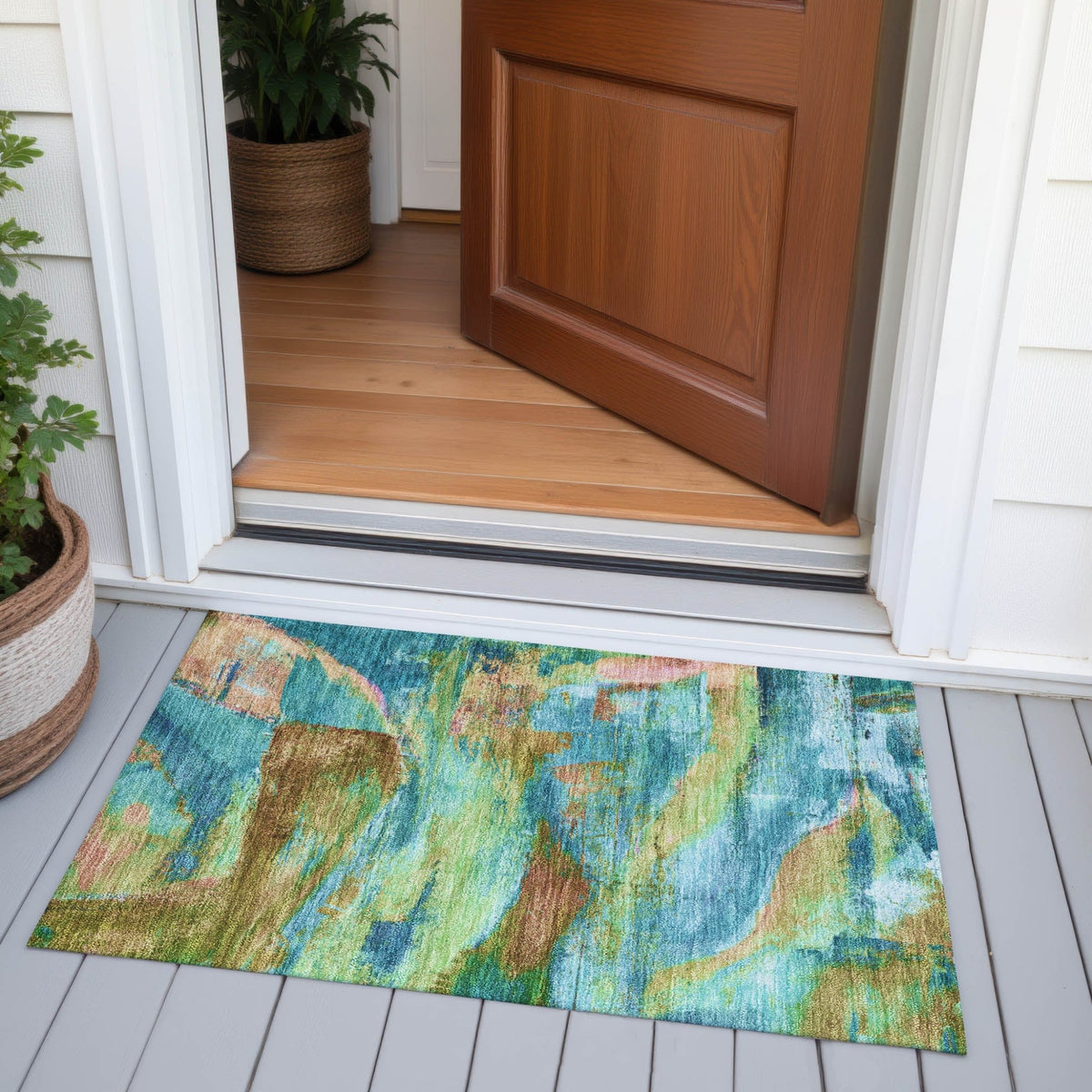 Addison Chantille ACN2040 Abstract Machine Made Transitional Teal Rug