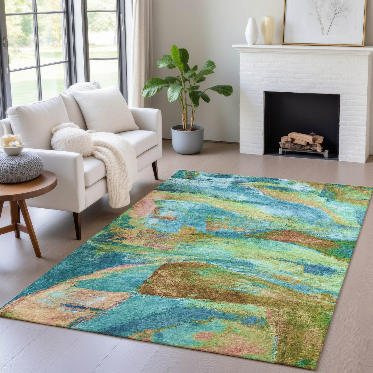 Addison Chantille ACN2040 Abstract Machine Made Transitional Teal Rug