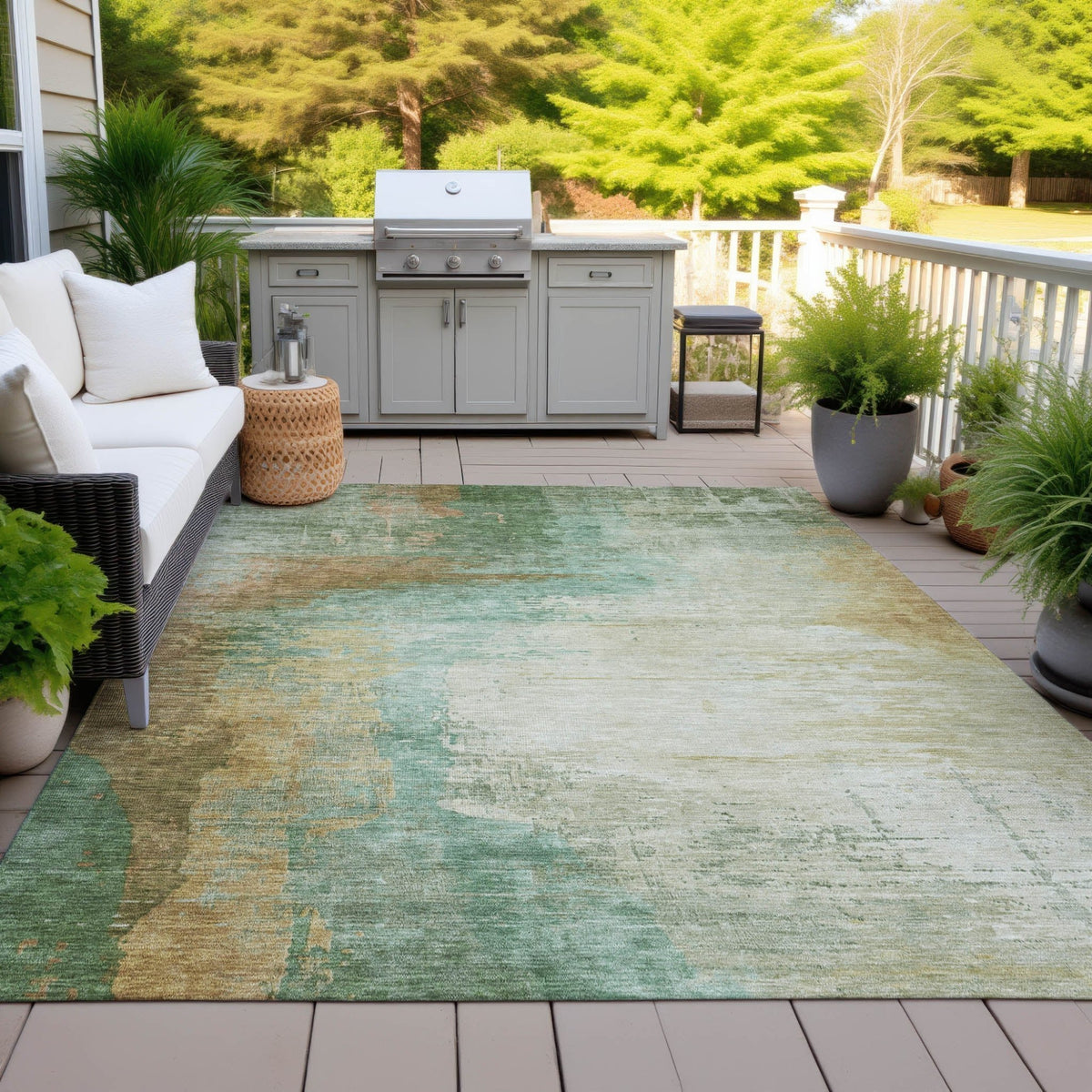 Addison Chantille ACN2041 Abstract Machine Made Transitional Aloe Rug