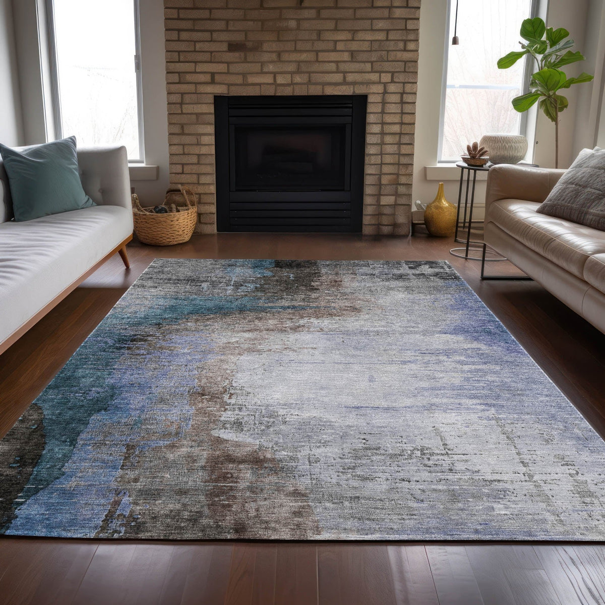 Addison Chantille ACN2041 Abstract Machine Made Transitional Brown Rug