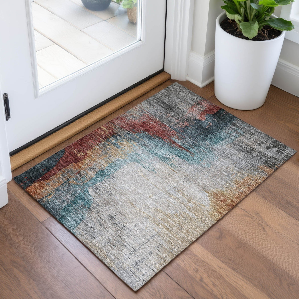 Addison Chantille ACN2041 Abstract Machine Made Transitional Teal Rug