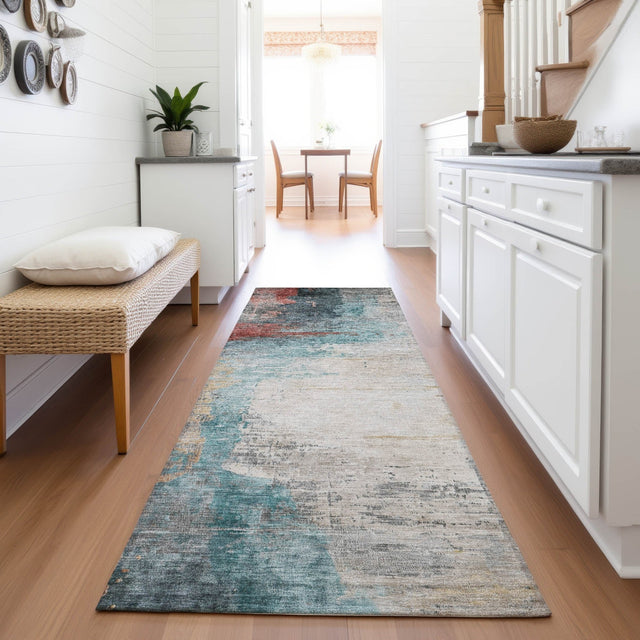 Addison Chantille ACN2041 Abstract Machine Made Transitional Teal Rug