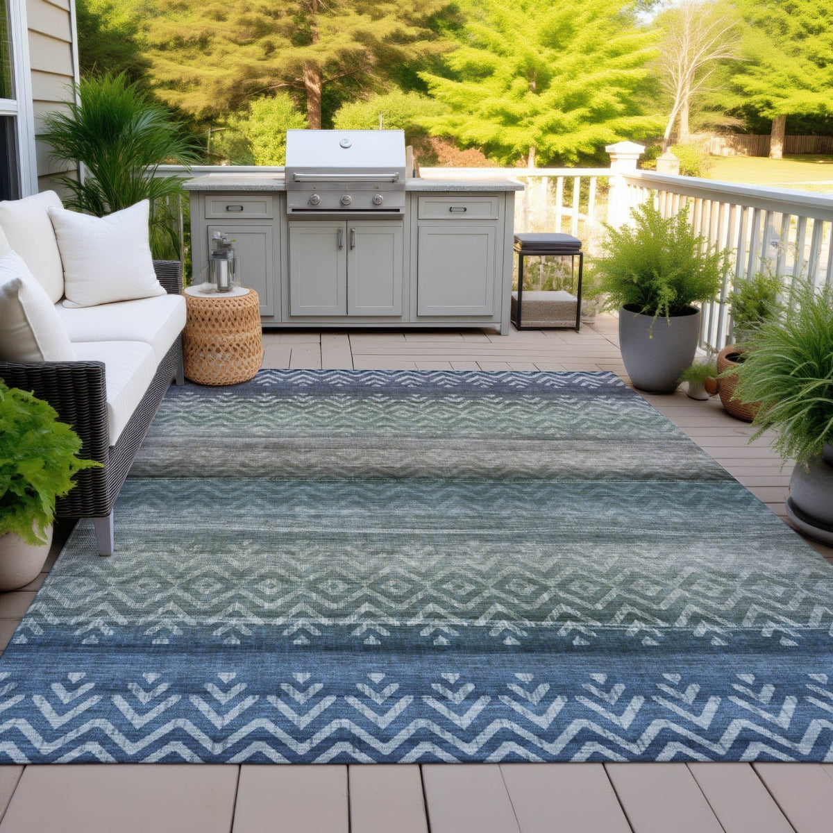 Addison Chantille ACN2042 Geometric Machine Made Transitional Blue Rug