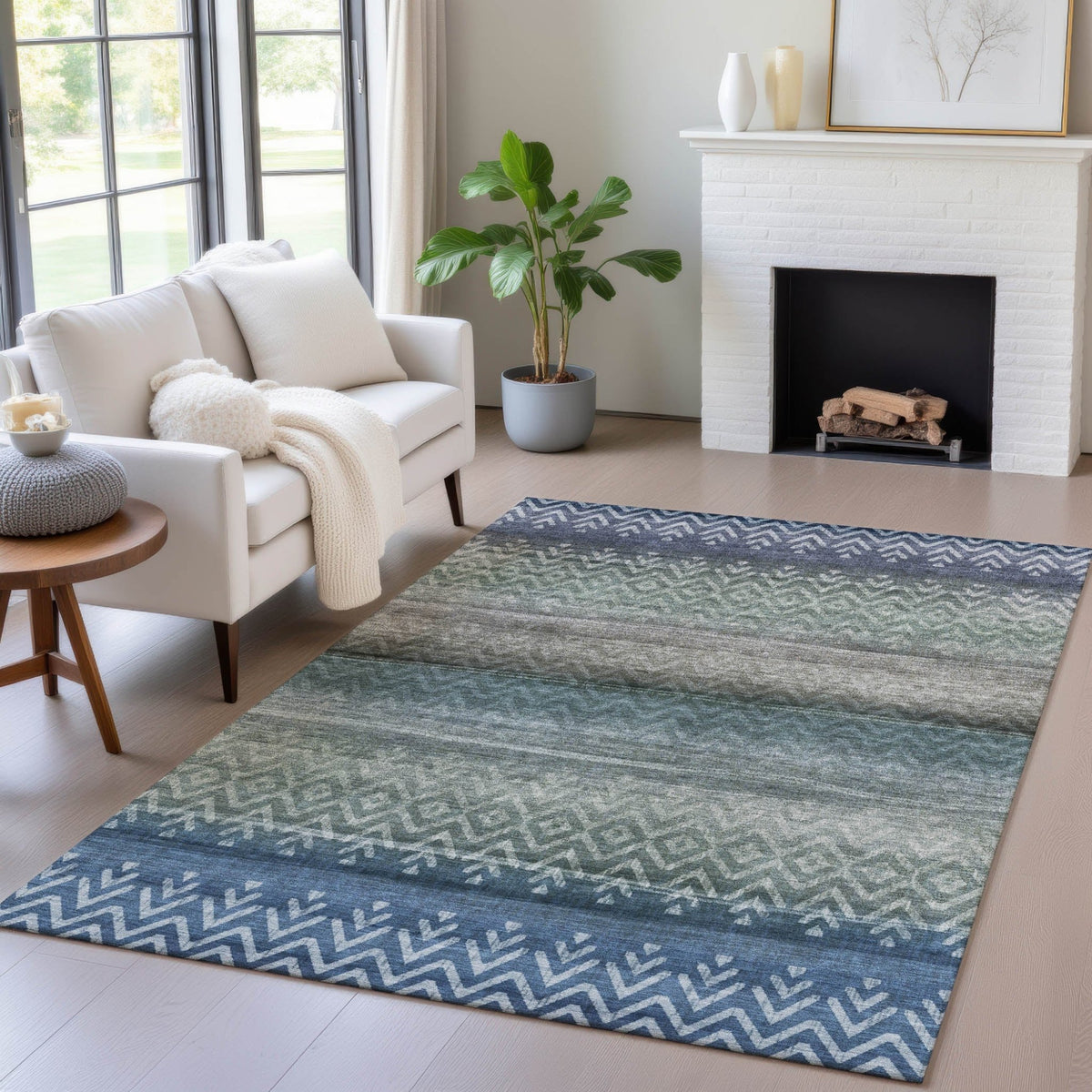 Addison Chantille ACN2042 Geometric Machine Made Transitional Blue Rug