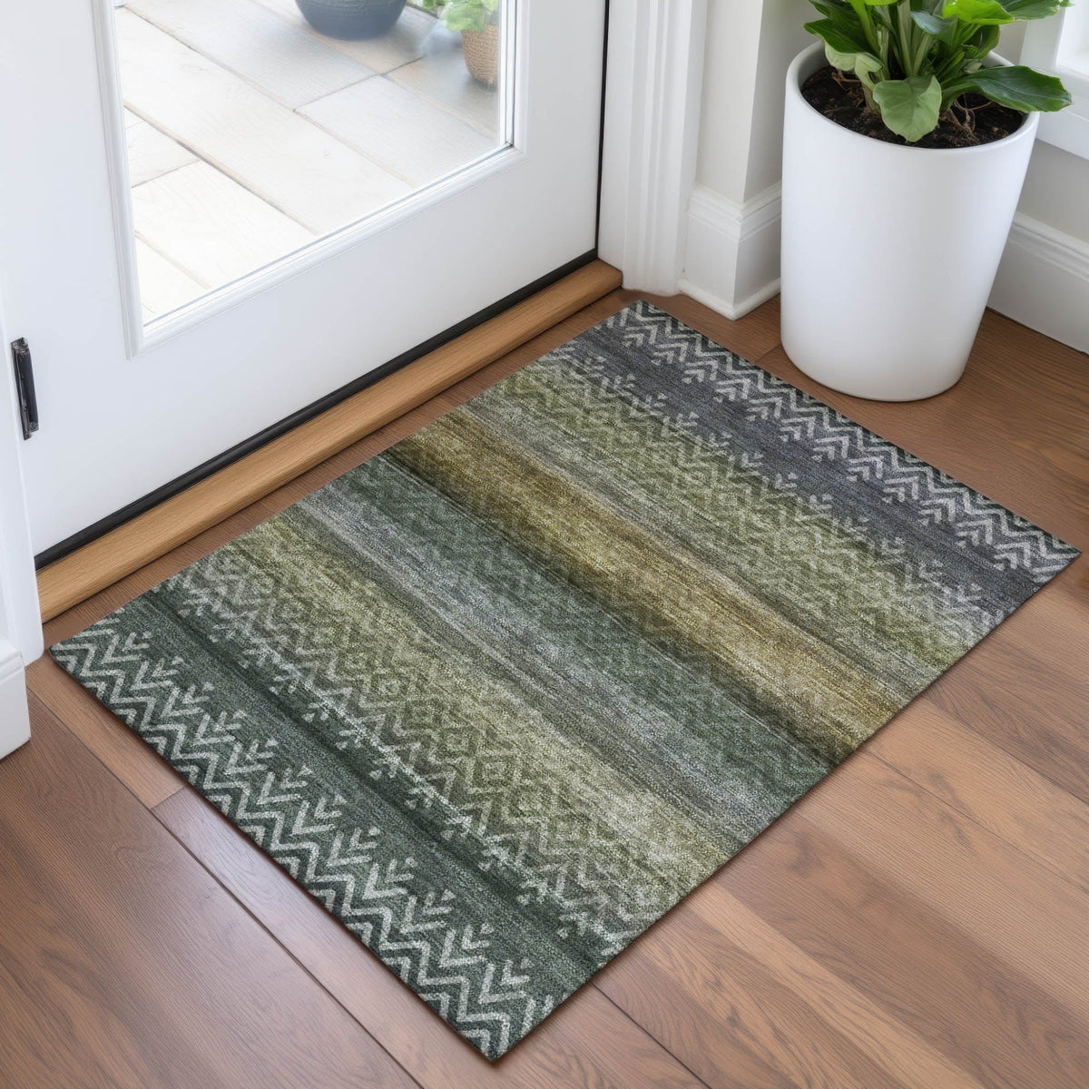 Addison Chantille ACN2042 Geometric Machine Made Transitional Green Rug