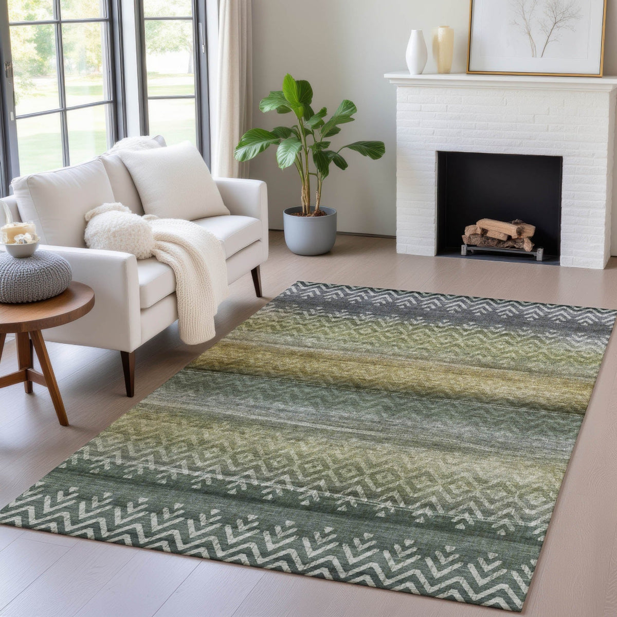 Addison Chantille ACN2042 Geometric Machine Made Transitional Green Rug