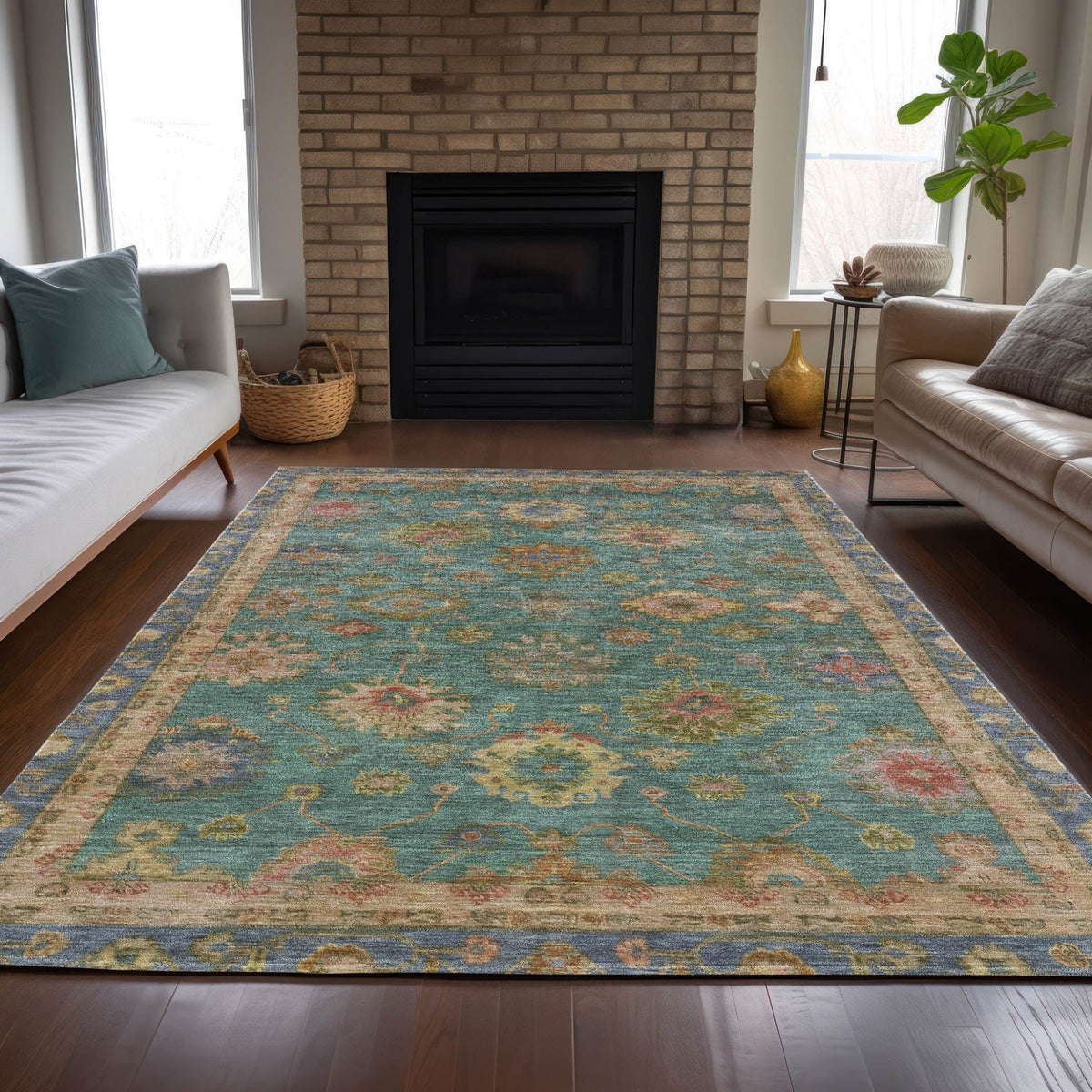 Addison Chantille ACN2045 Global Machine Made Traditional Teal Rug
