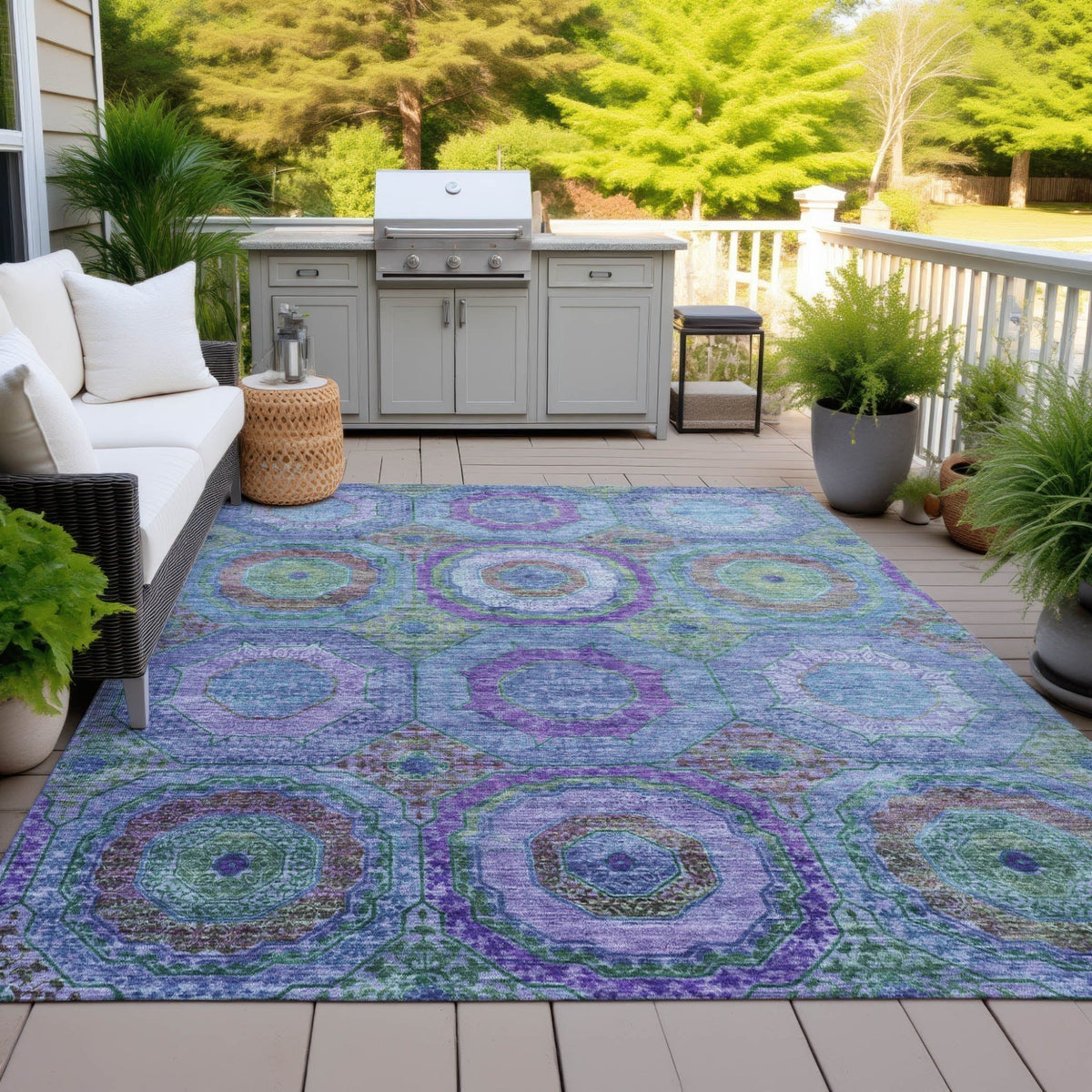 Addison Chantille ACN2049 Panel Machine Made Transitional Blue Rug