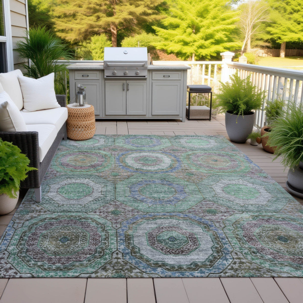 Addison Chantille ACN2049 Panel Machine Made Transitional Green Rug