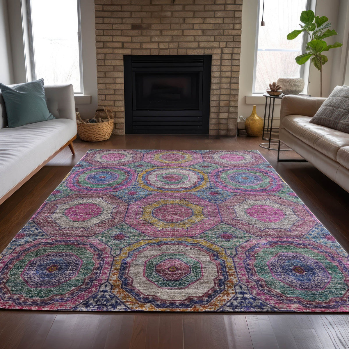 Addison Chantille ACN2049 Panel Machine Made Transitional Pink Rug
