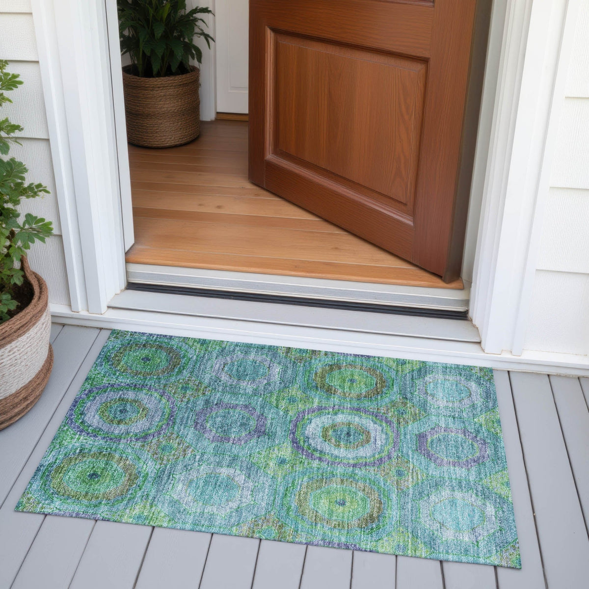 Addison Chantille ACN2049 Panel Machine Made Transitional Teal Rug