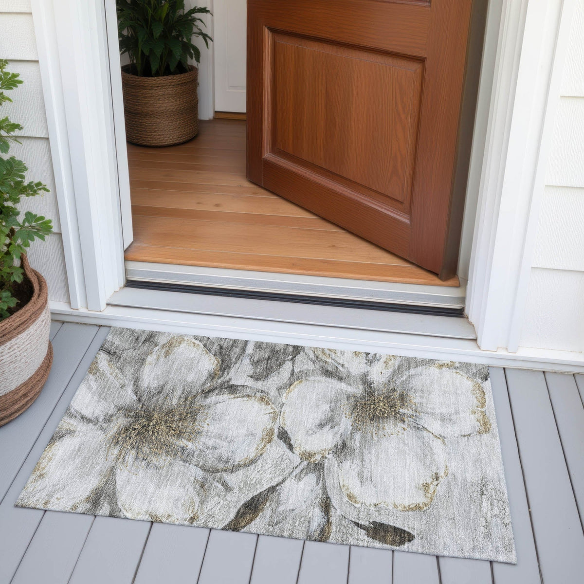 Addison Chantille ACN2055 Floral Machine Made Transitional Silver Rug