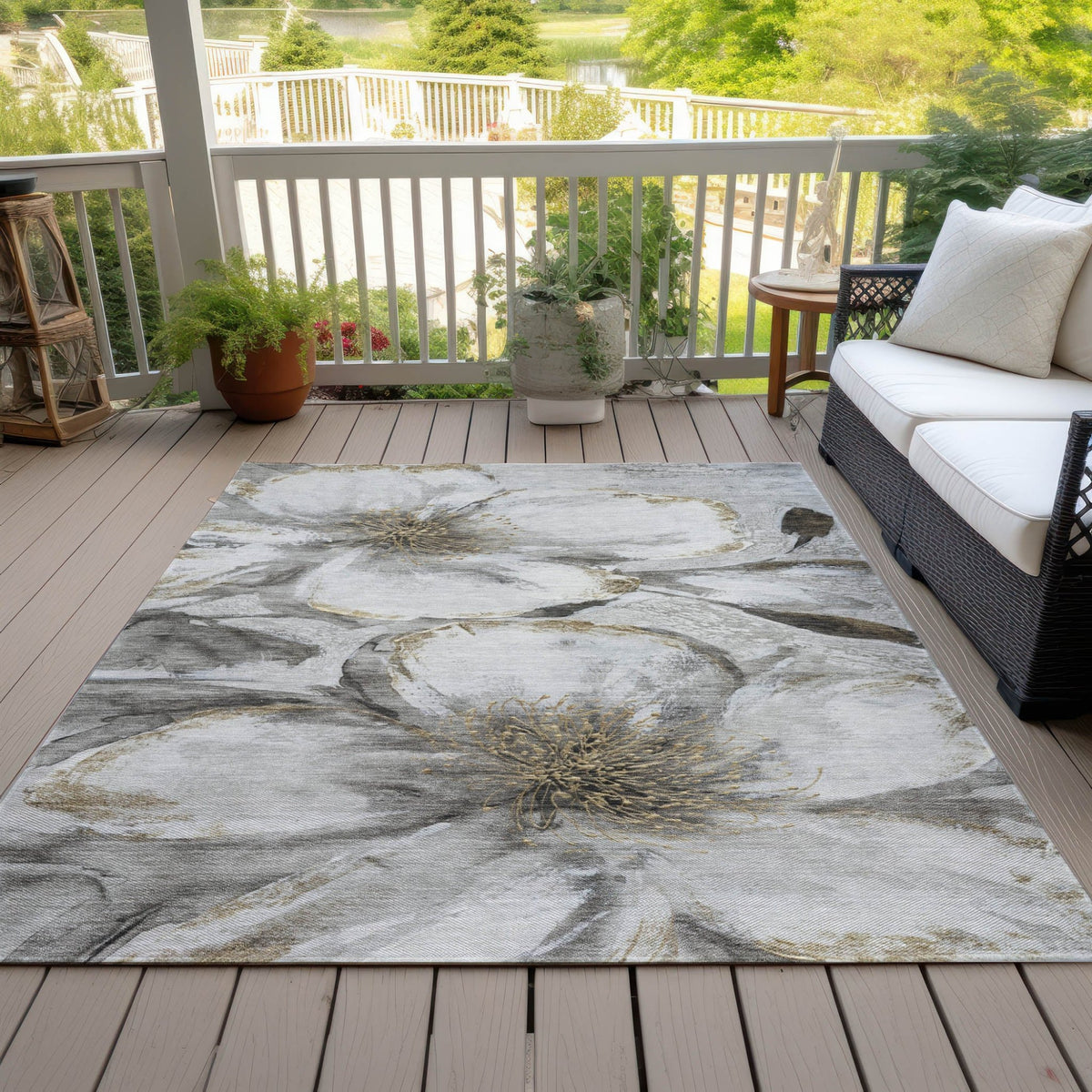 Addison Chantille ACN2055 Floral Machine Made Transitional Silver Rug