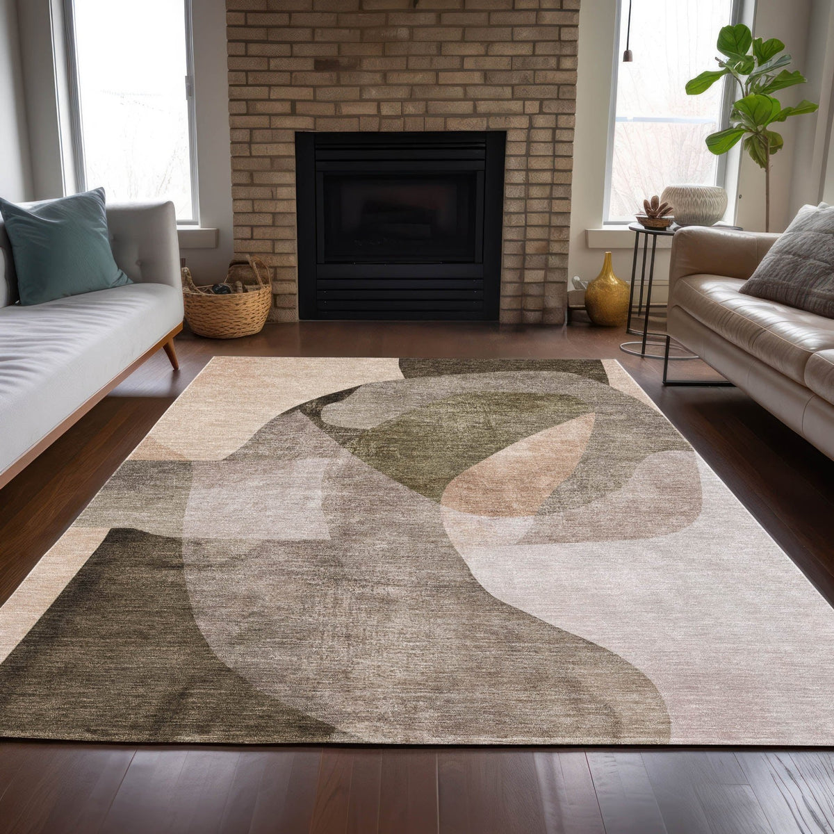 Addison Chantille ACN2058 Abstract Machine Made Transitional Taupe Rug