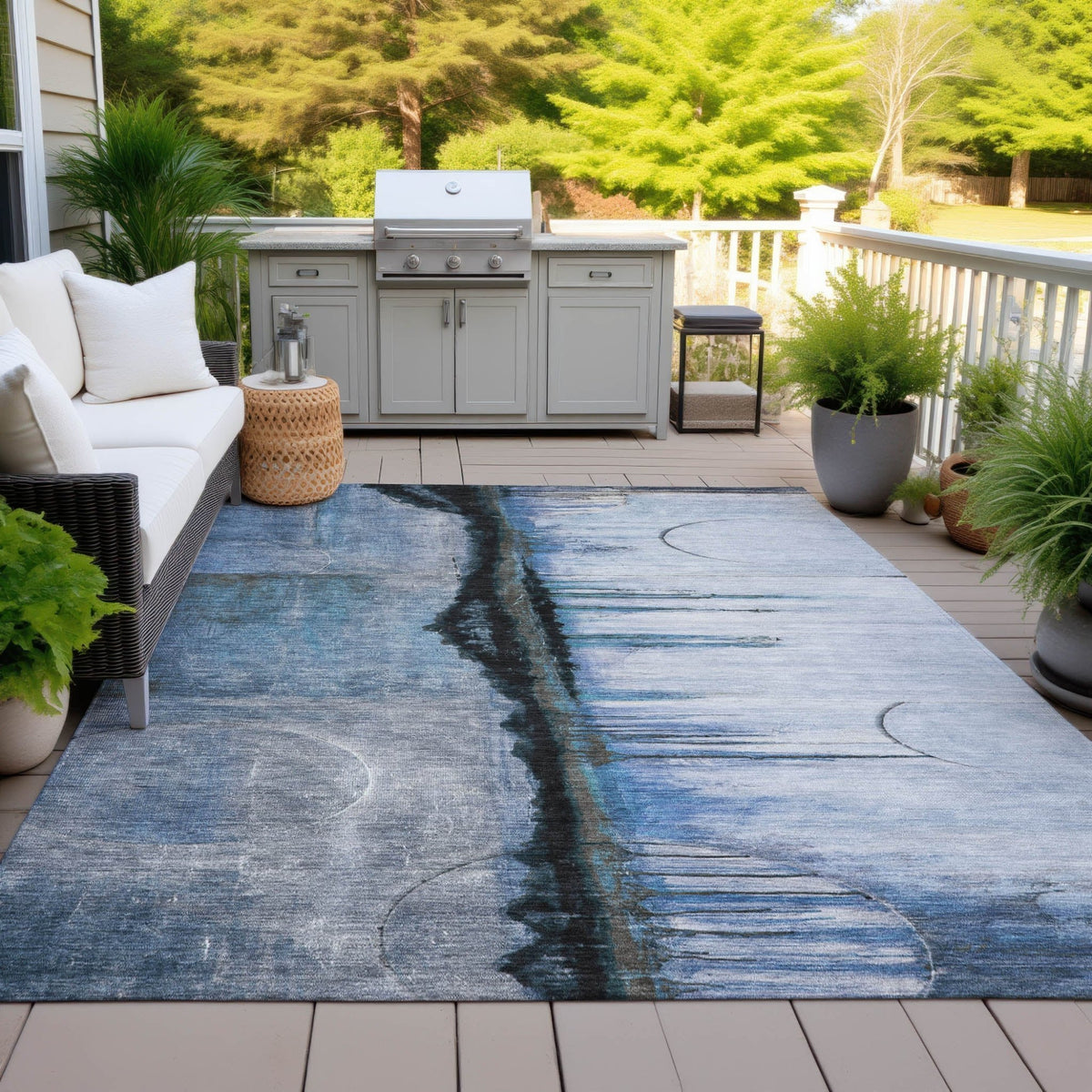 Addison Chantille ACN2059 Abstract Machine Made Transitional Blue Rug