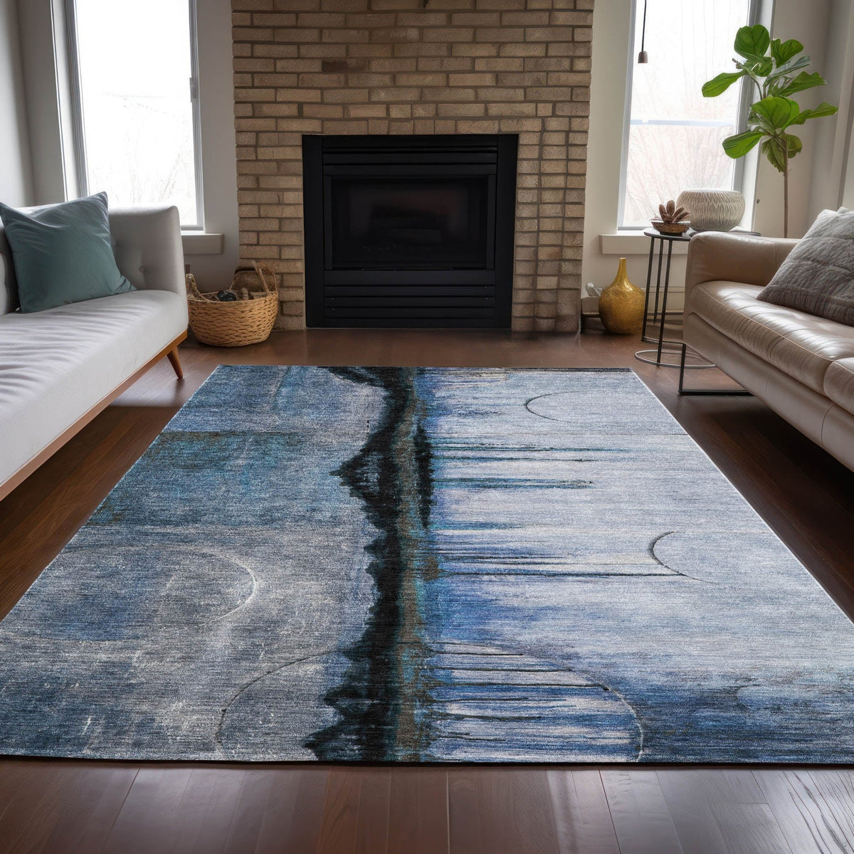 Addison Chantille ACN2059 Abstract Machine Made Transitional Blue Rug