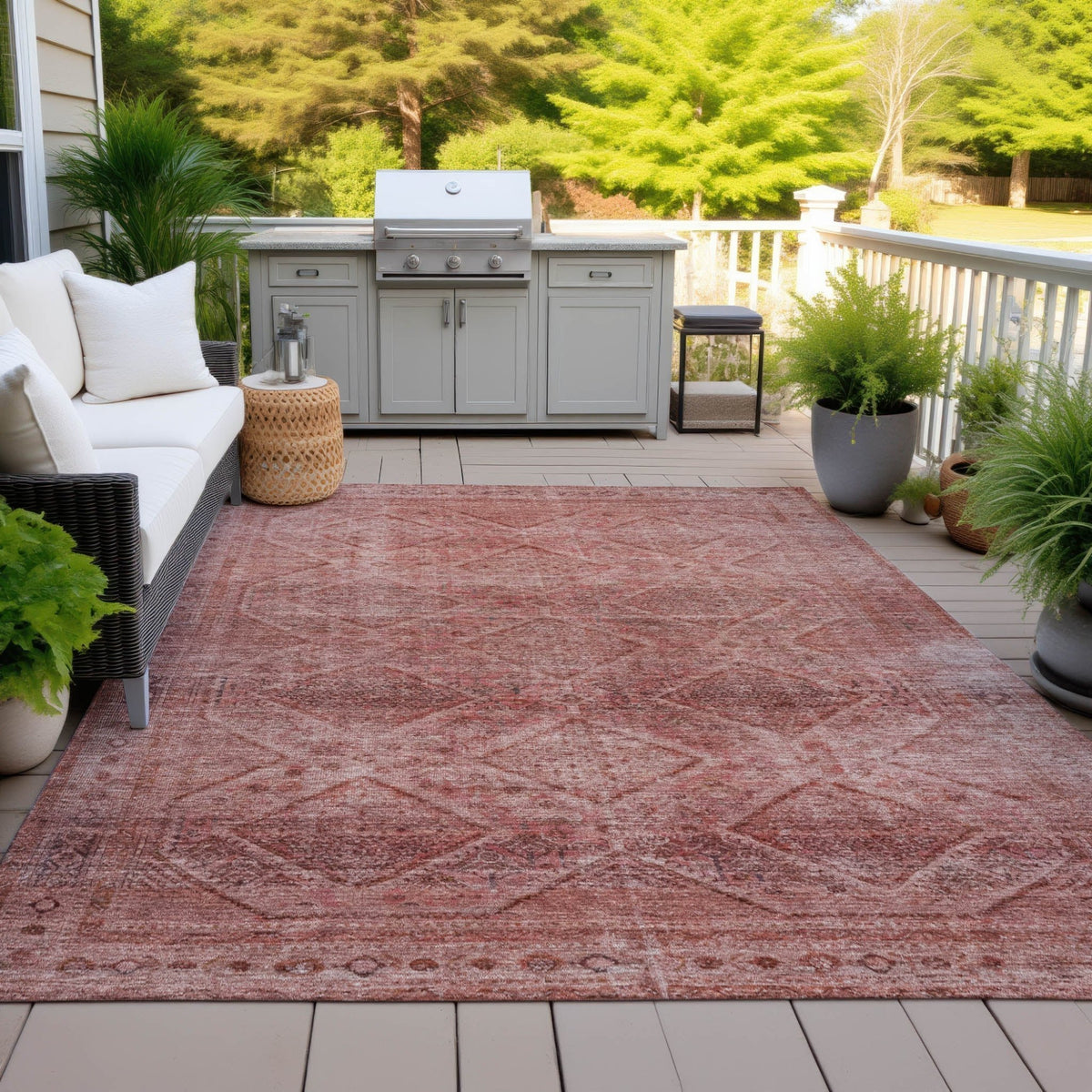 Addison Chantille ACN2060 Geometric Machine Made Transitional Pink Rug