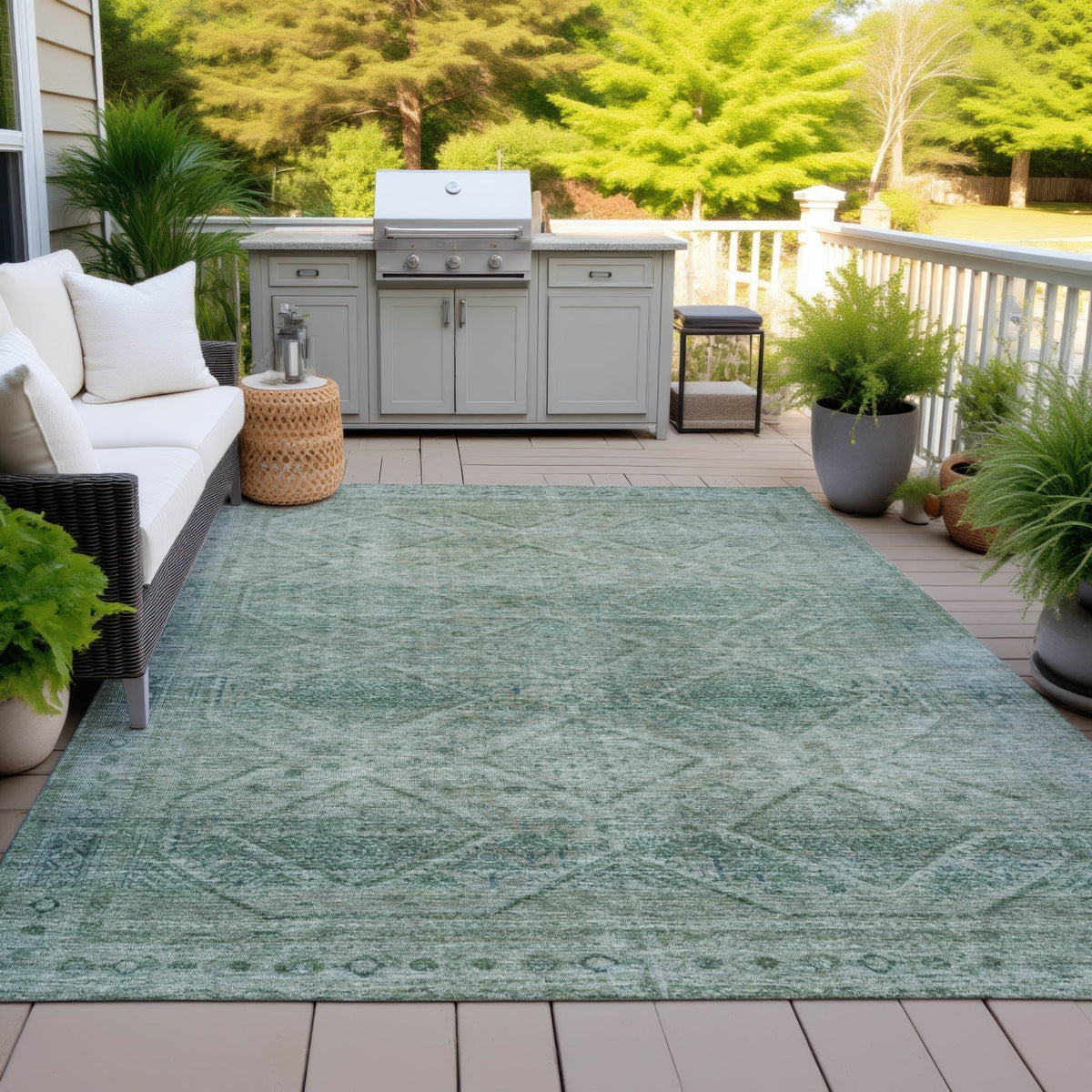 Addison Chantille ACN2060 Geometric Machine Made Transitional Teal Rug