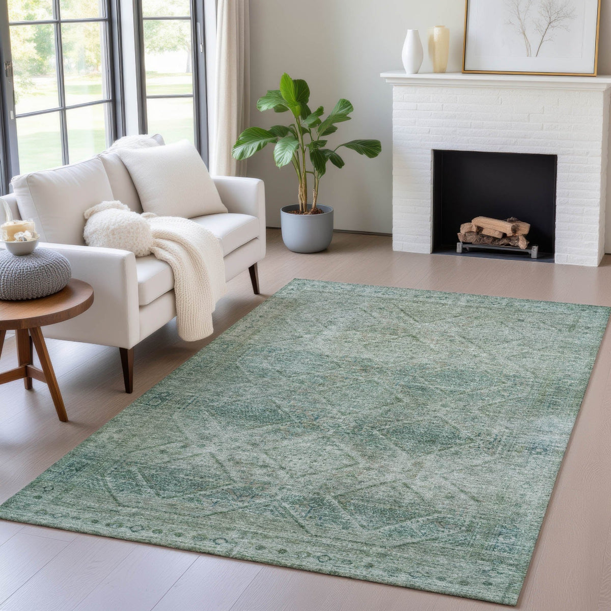 Addison Chantille ACN2060 Geometric Machine Made Transitional Teal Rug