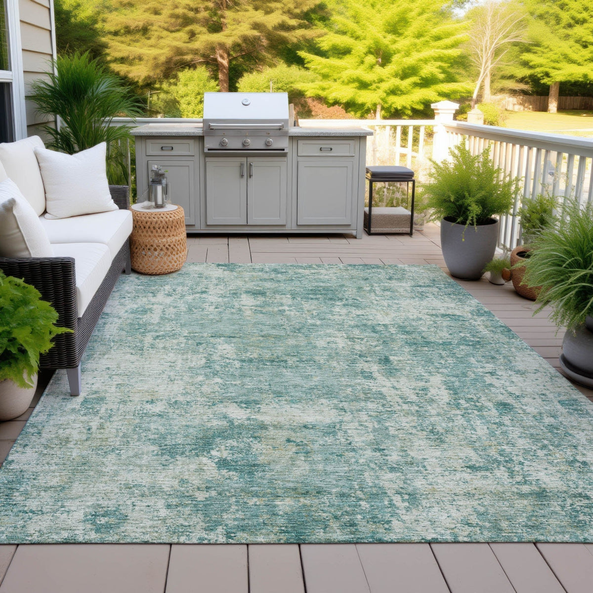 Addison Chantille ACN2061 Abstract Machine Made Transitional Teal Rug