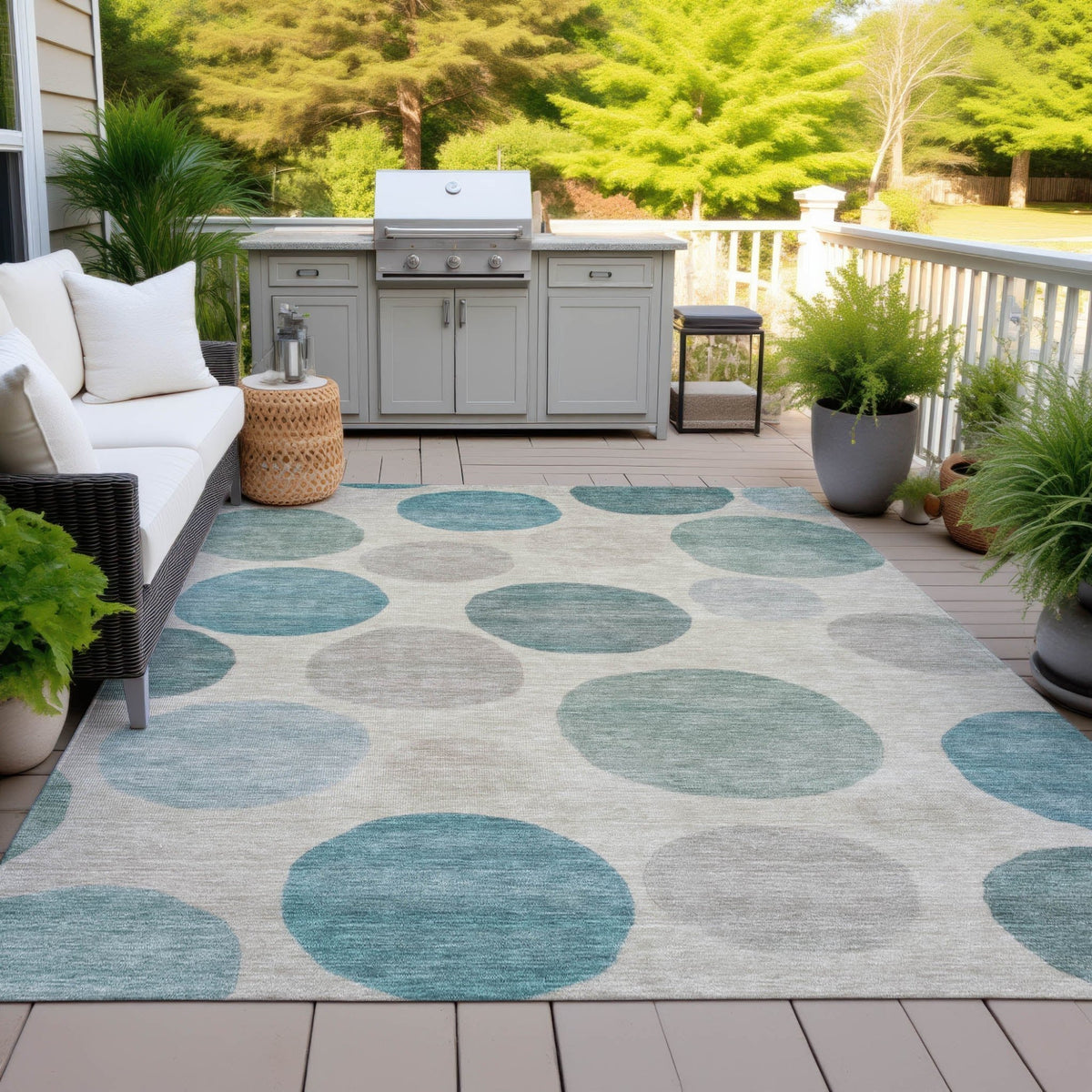 Addison Chantille ACN2062 Geometric Machine Made Transitional Teal Rug