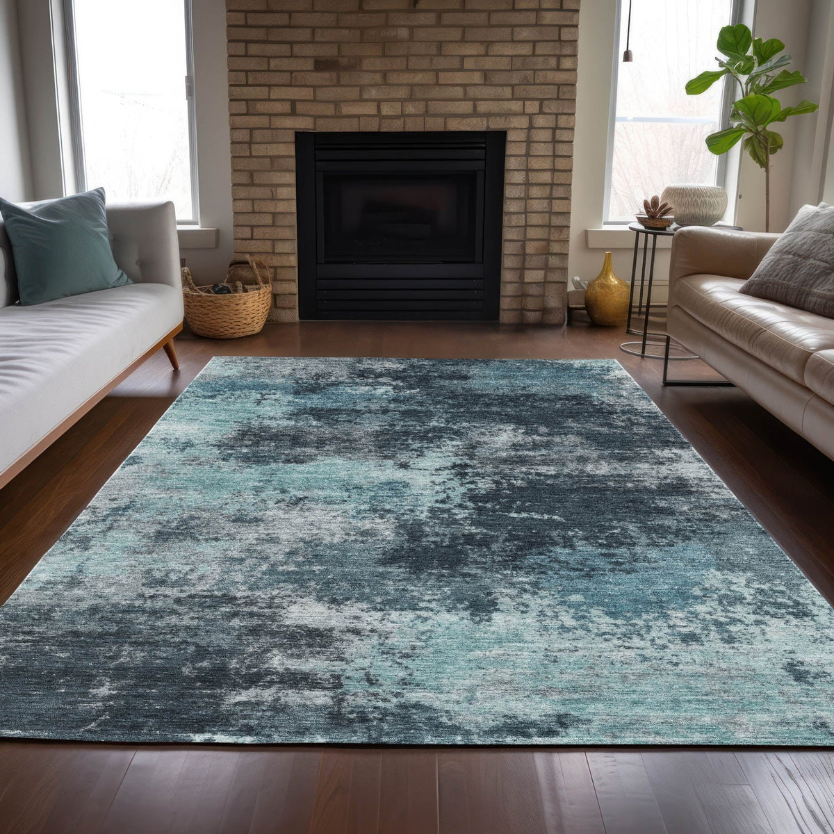 Addison Chantille ACN2065 Abstract Machine Made Transitional Teal Rug