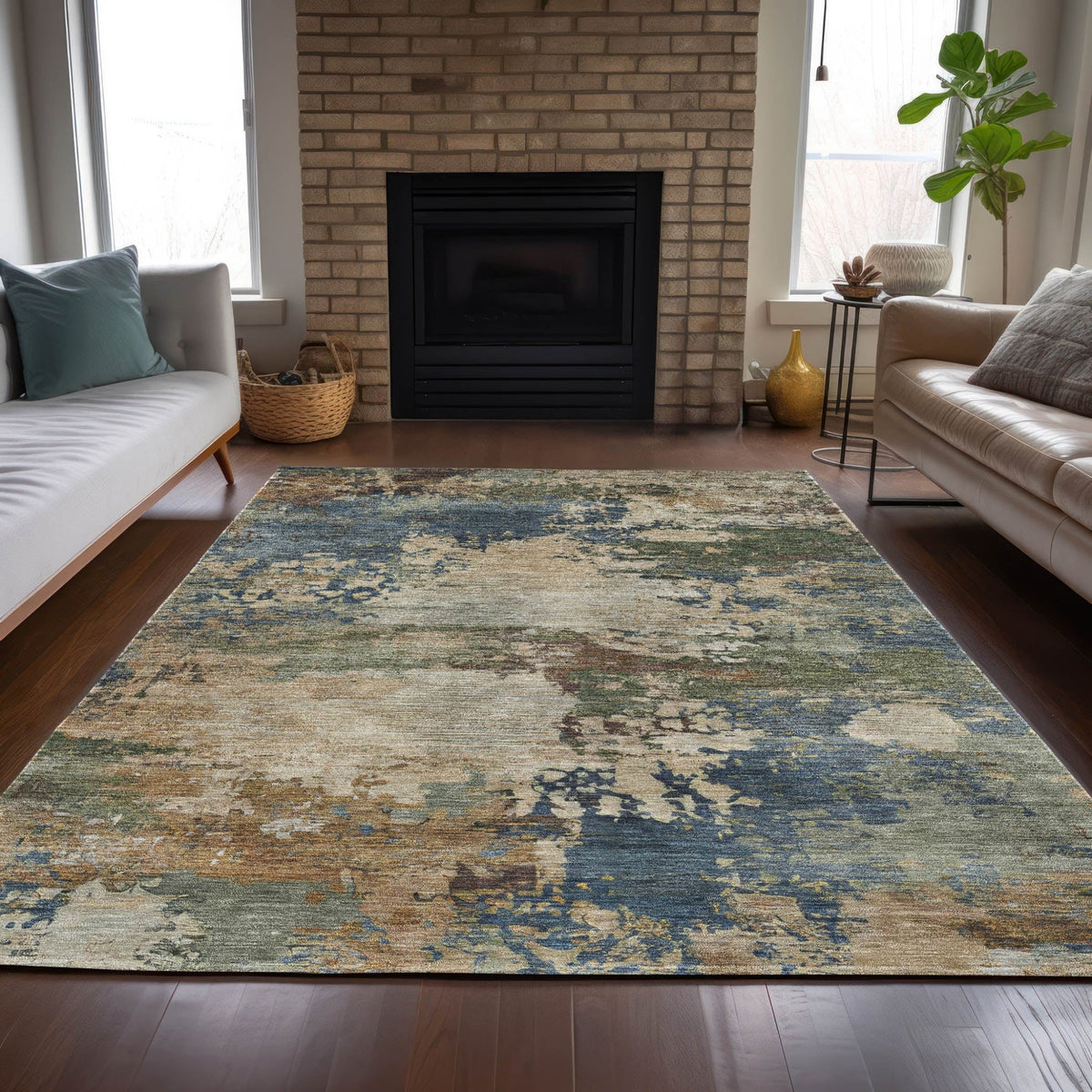 Addison Chantille ACN2067 Abstract Machine Made Transitional Blue Rug