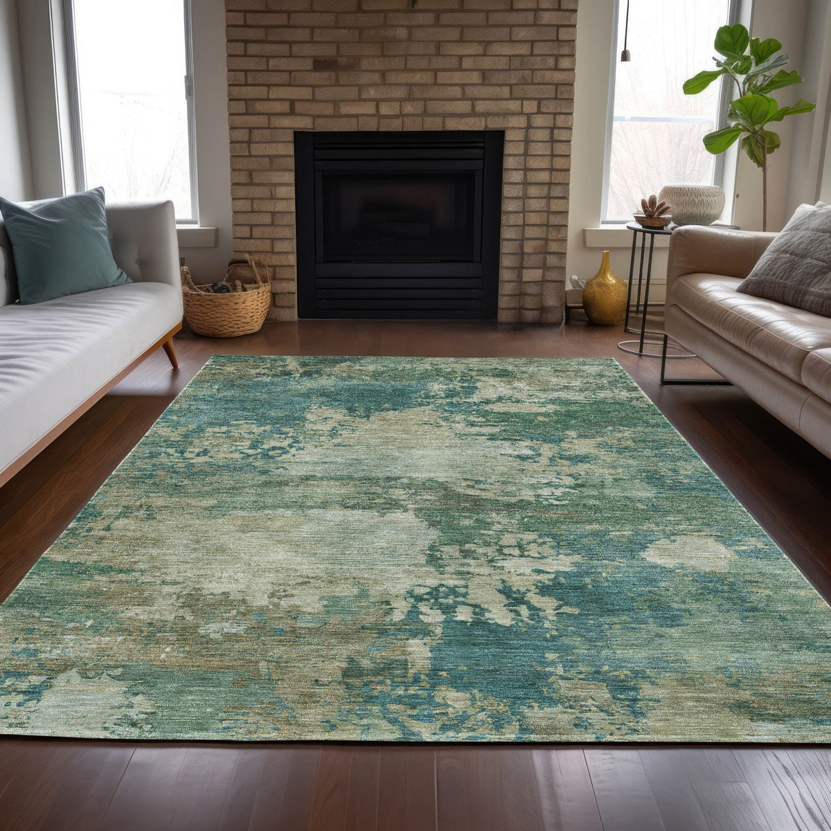 Addison Chantille ACN2067 Abstract Machine Made Transitional Teal Rug