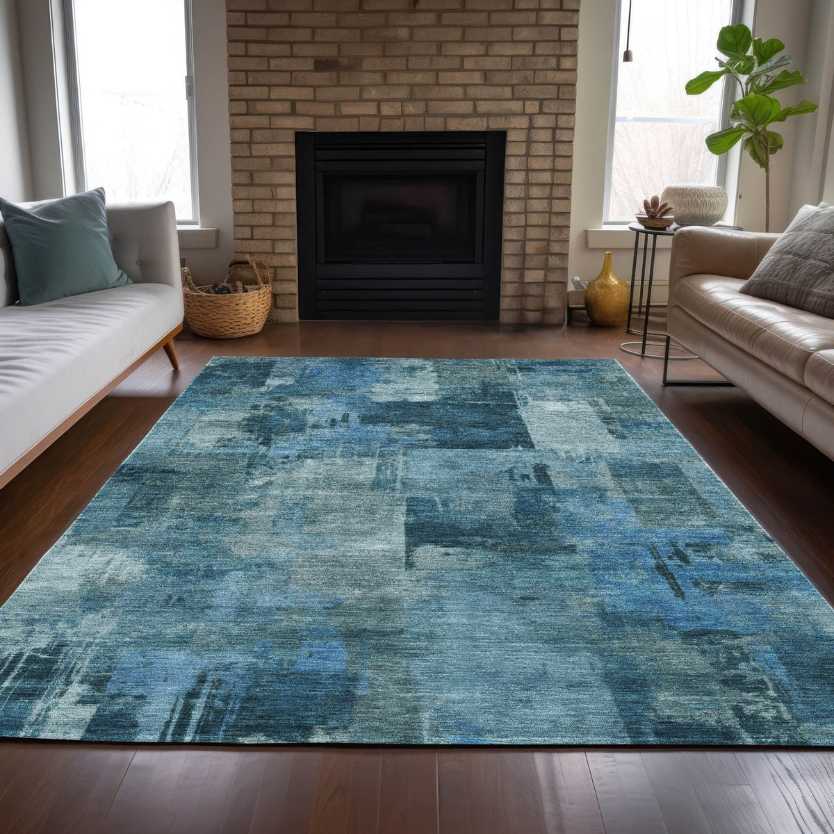 Addison Chantille ACN2069 Abstract Machine Made Transitional Blue Rug
