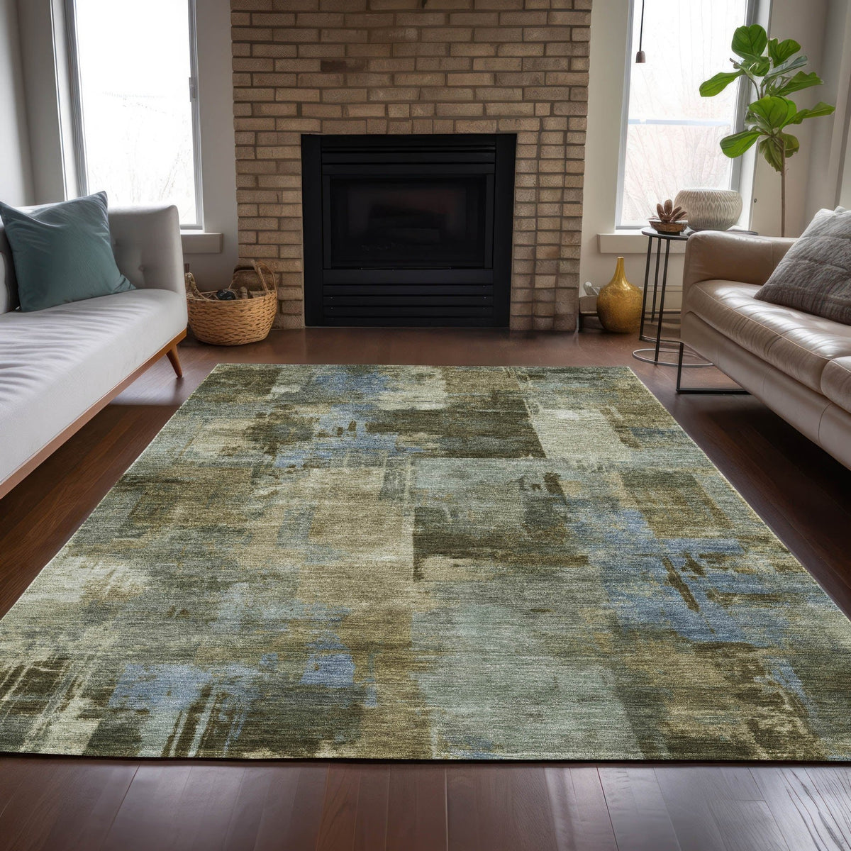 Addison Chantille ACN2069 Abstract Machine Made Transitional Green Rug
