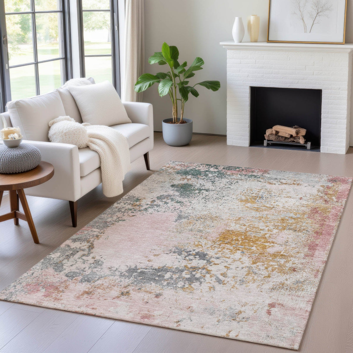 Addison Chantille ACN2070 Abstract Machine Made Transitional Pink Rug