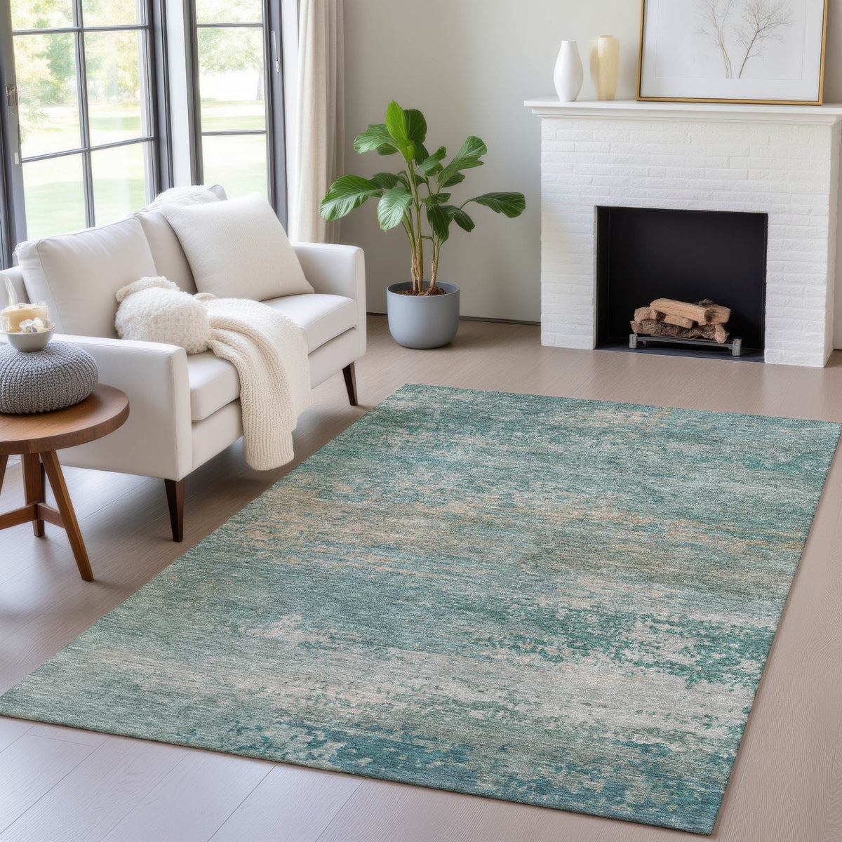 Addison Chantille ACN2071 Abstract Machine Made Transitional Aqua Rug