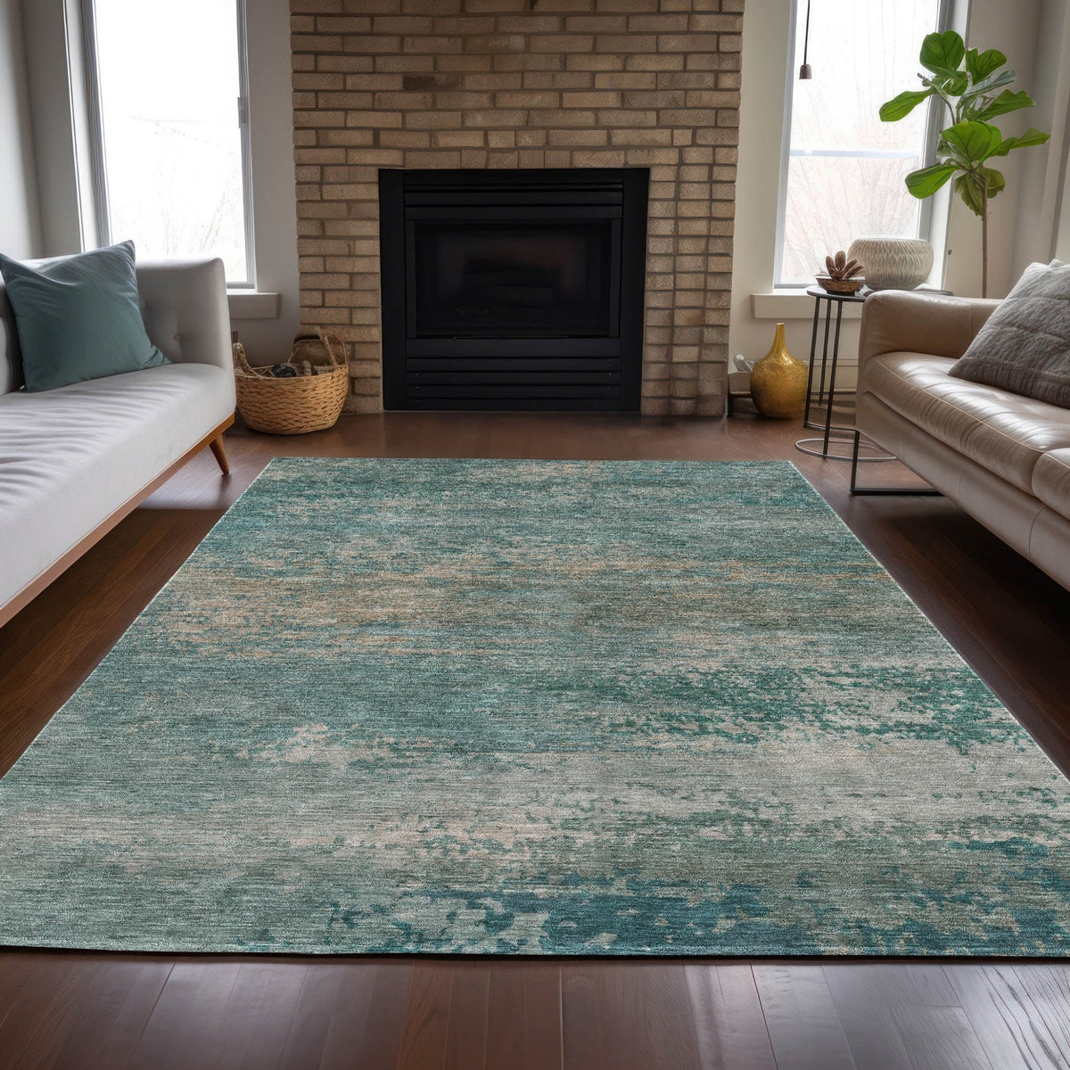 Addison Chantille ACN2071 Abstract Machine Made Transitional Aqua Rug
