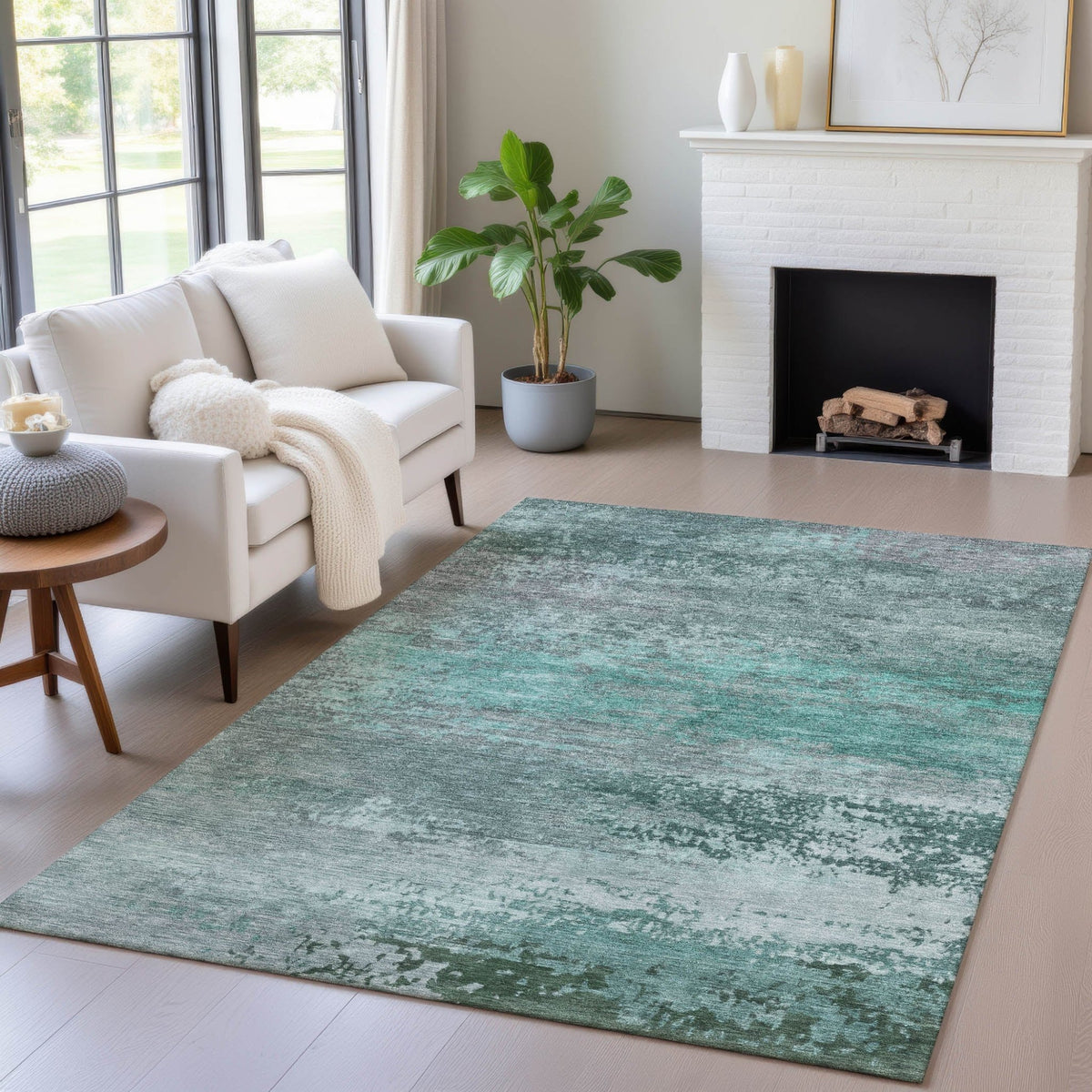 Addison Chantille ACN2071 Abstract Machine Made Transitional Teal Rug
