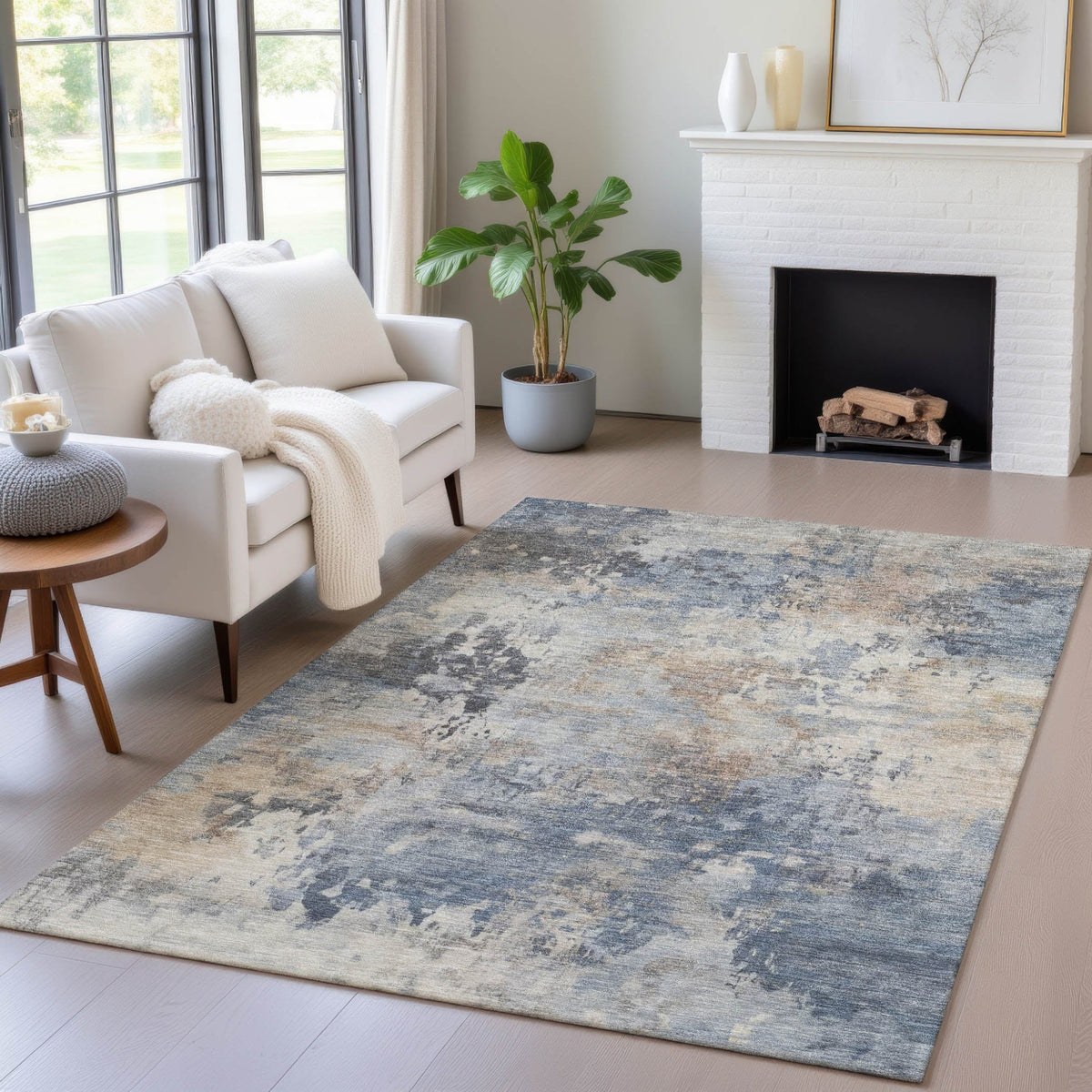 Addison Chantille ACN2073 Abstract Machine Made Transitional Denim Rug