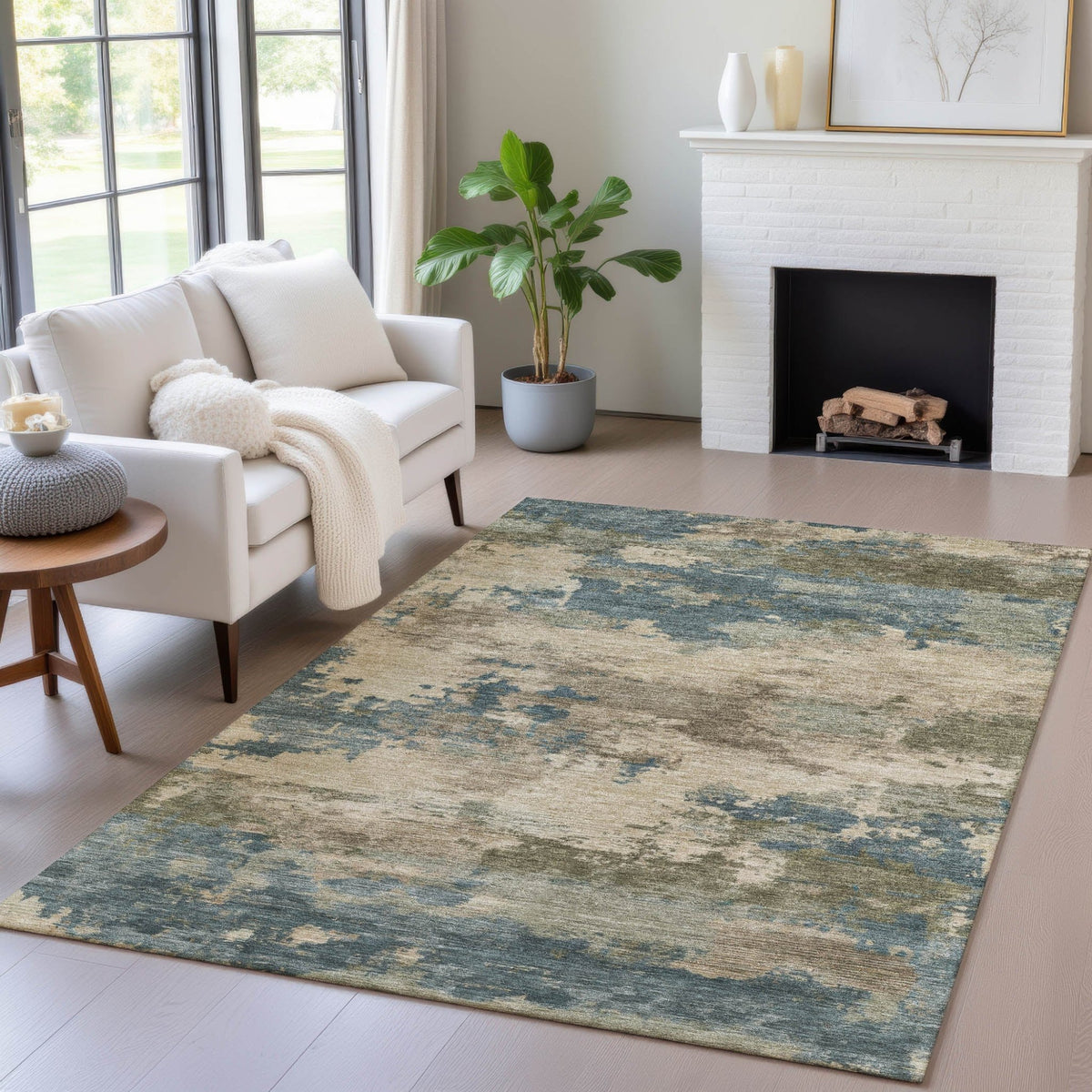 Addison Chantille ACN2075 Abstract Machine Made Transitional Teal Rug