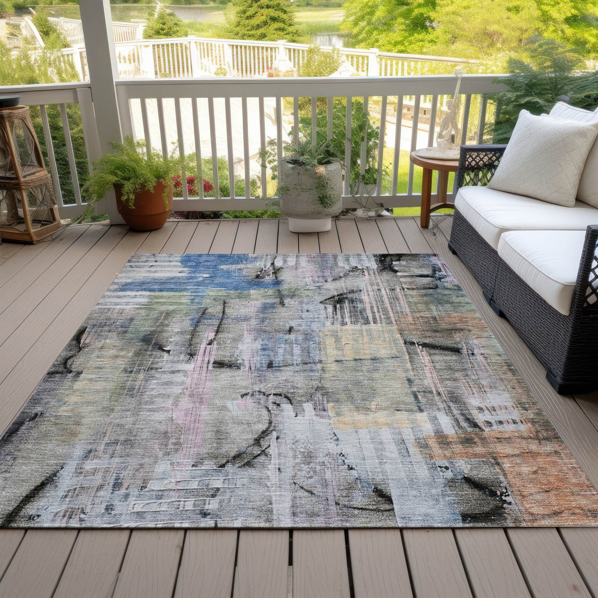Addison Chantille ACN2076 Abstract Machine Made Transitional Blue Rug