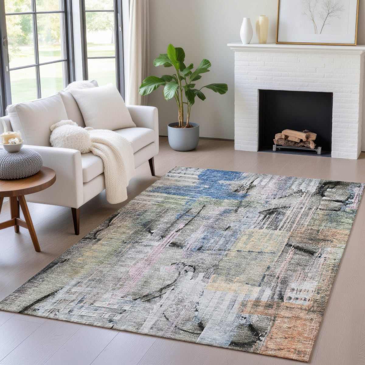Addison Chantille ACN2076 Abstract Machine Made Transitional Blue Rug