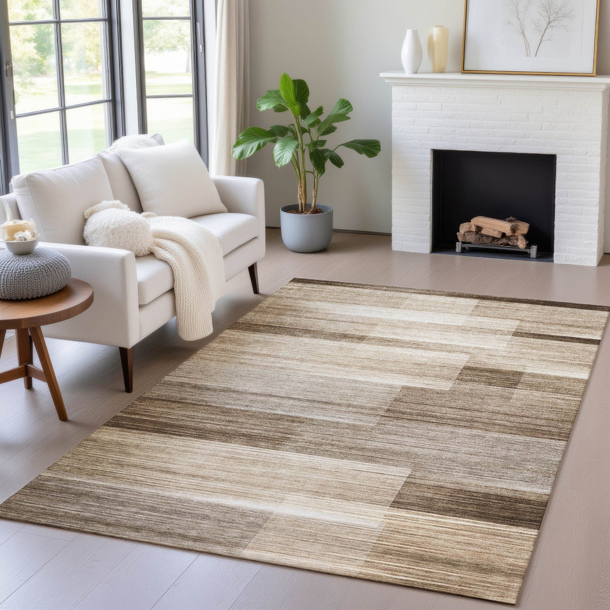 Addison Chantille ACN2082 Stripes Machine Made Transitional Brown Rug